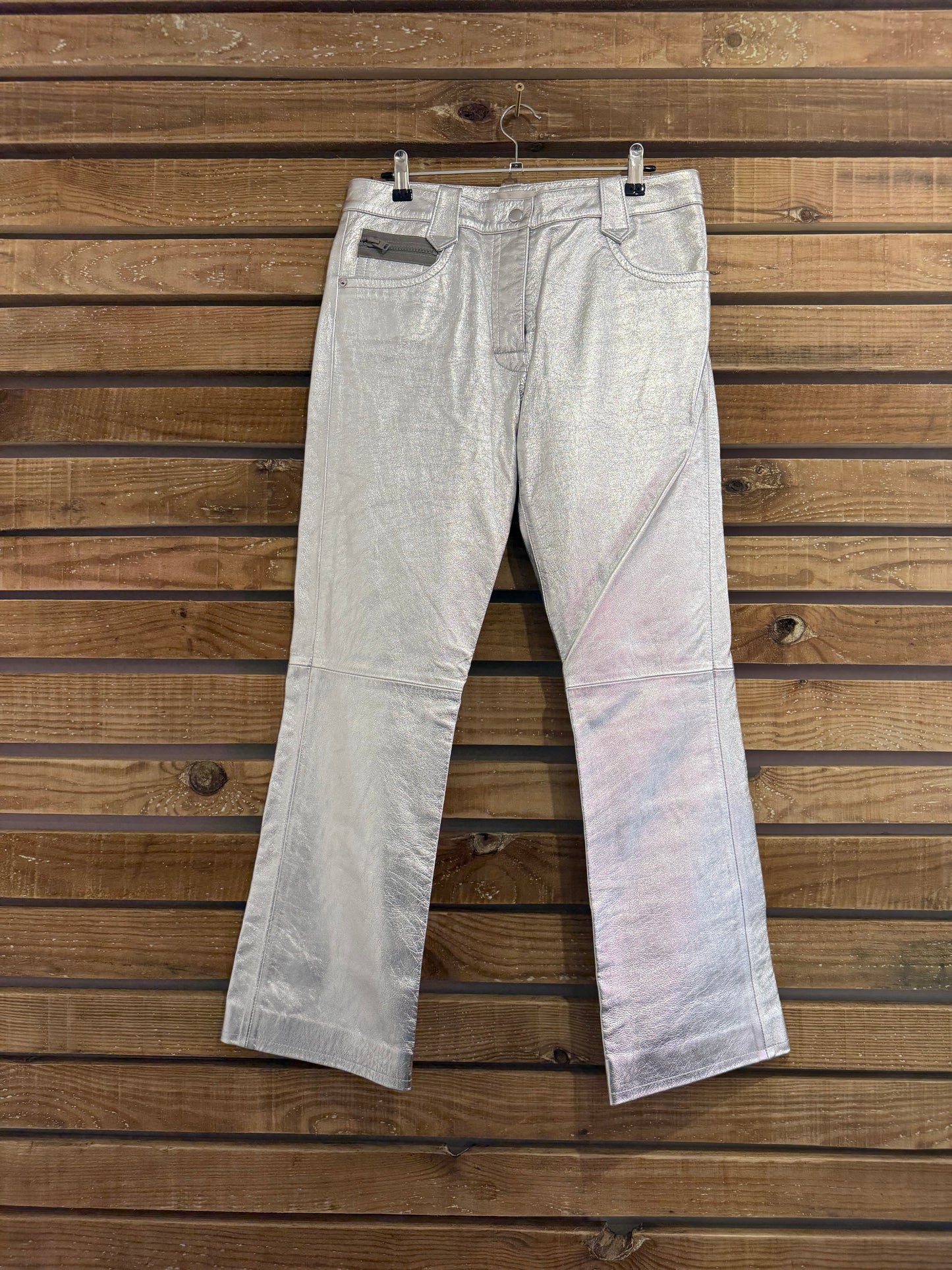 Coach silver metallic leather lambskin pants/ trousers. 32” waist. UK12