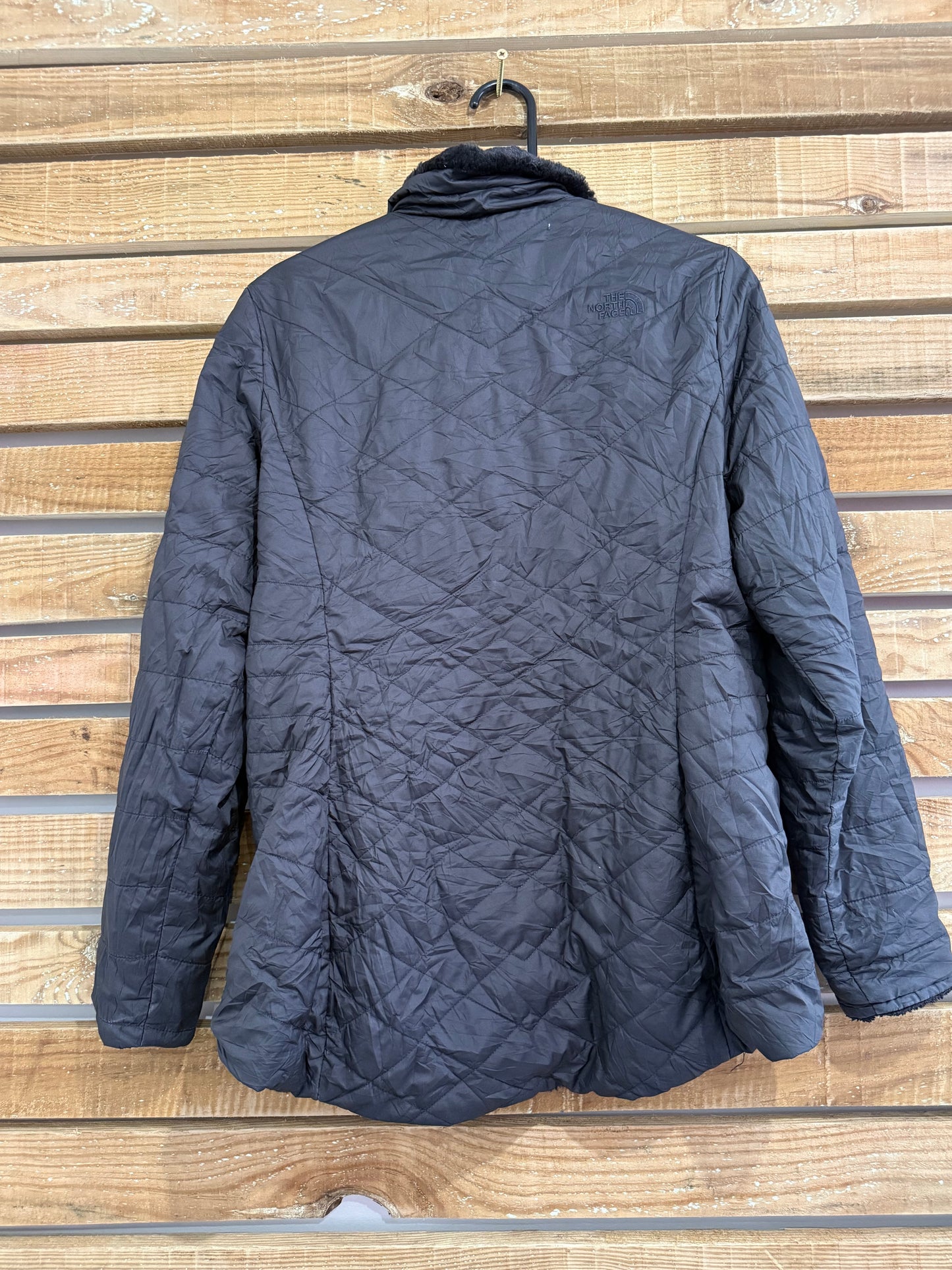 Vintage 90s The North Face reversible Waterproof quilted puffer fleece Outdoors Jacket. Black. Size Large.