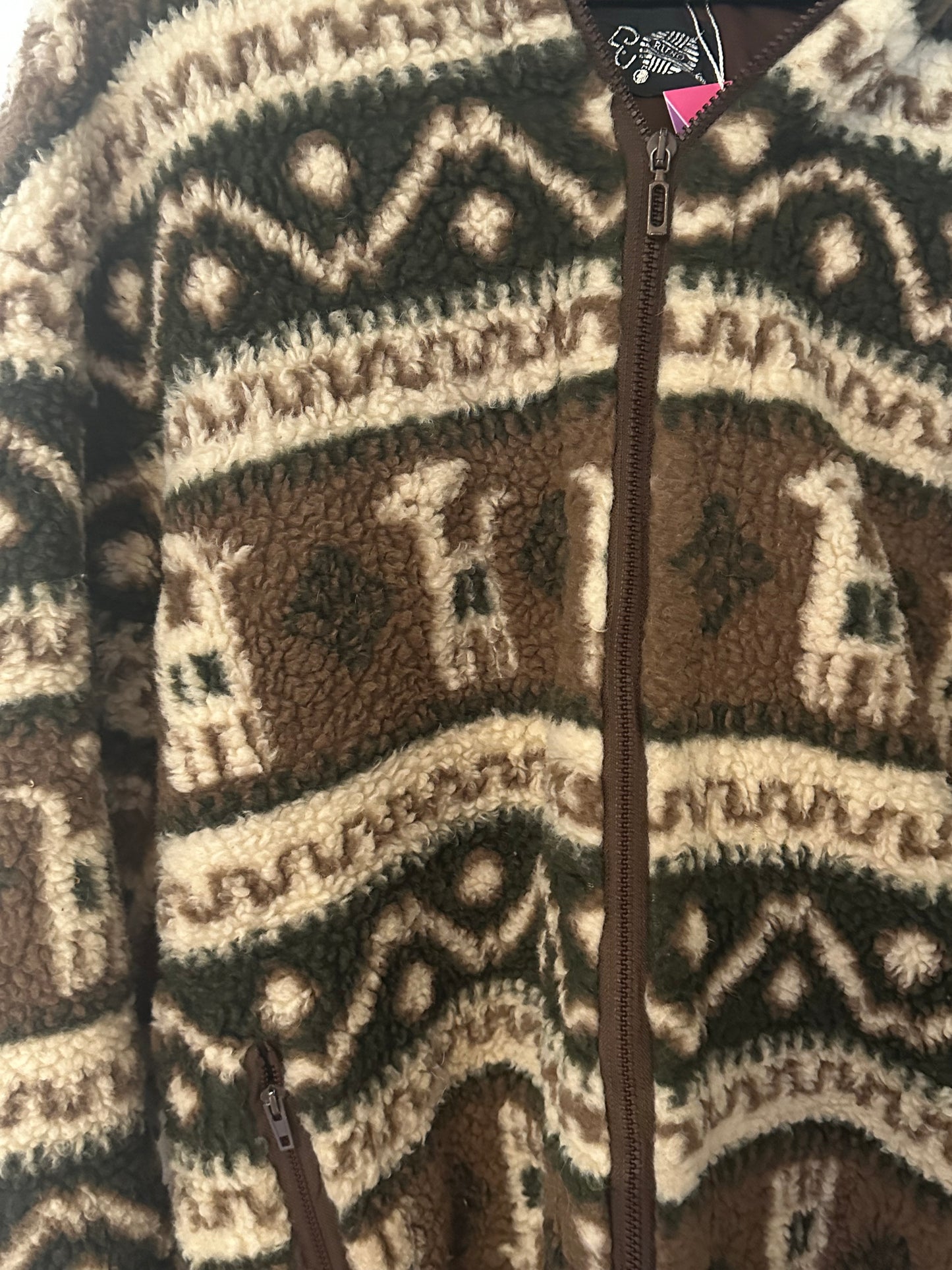 Vintage 90s Inca patterned zip up fleece coat. Size XL