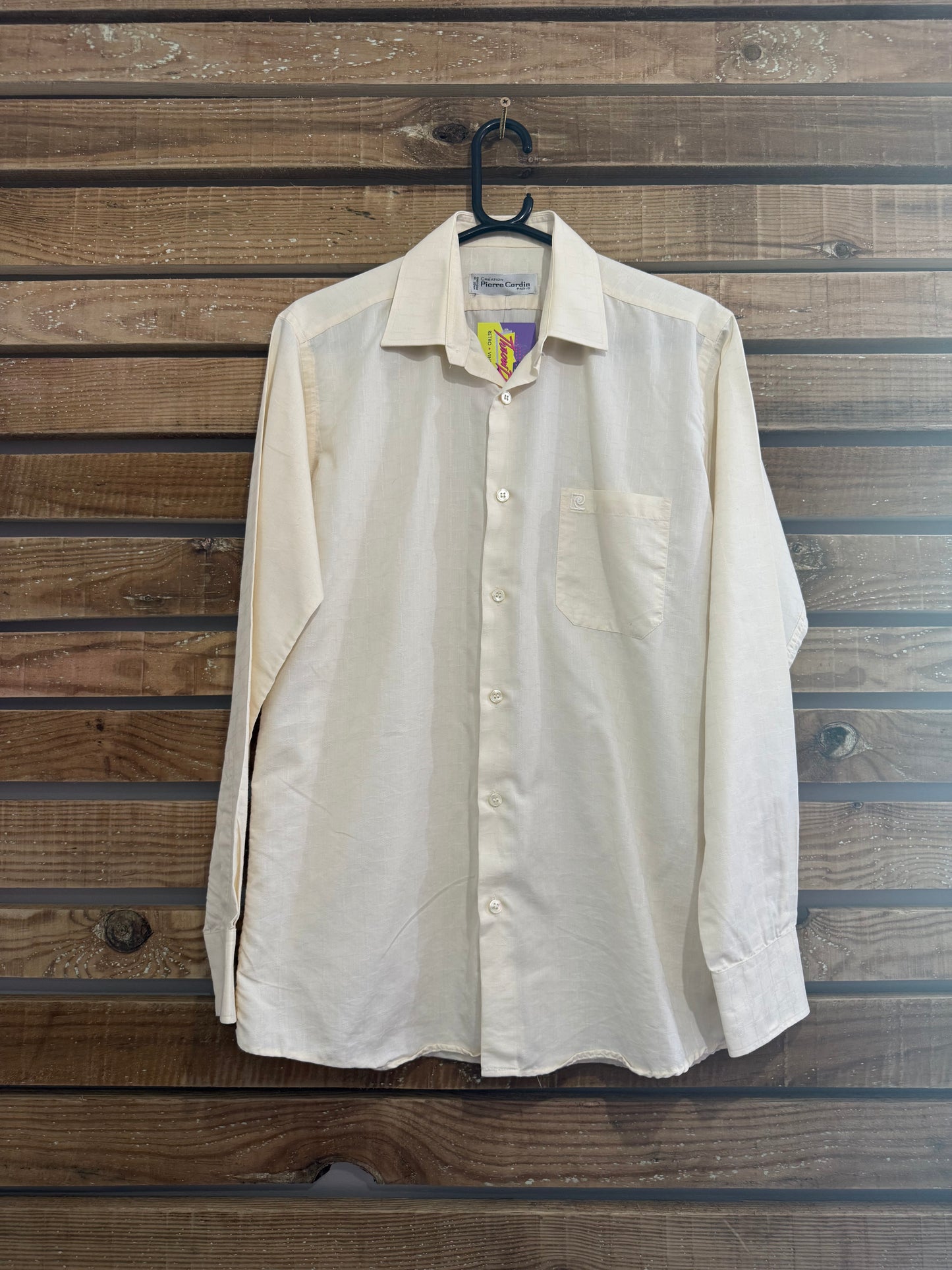Vintage 80s Pierre Cardin cream monogram patterned button up shirt. Size Medium.