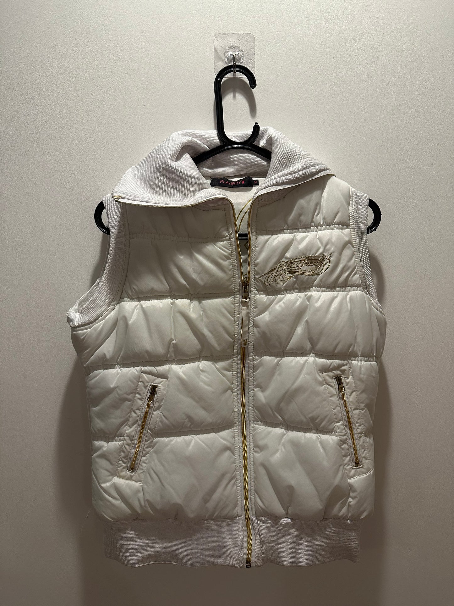 Vintage Y2K RARE Playboy Puffer Gilet. White. Size Medium