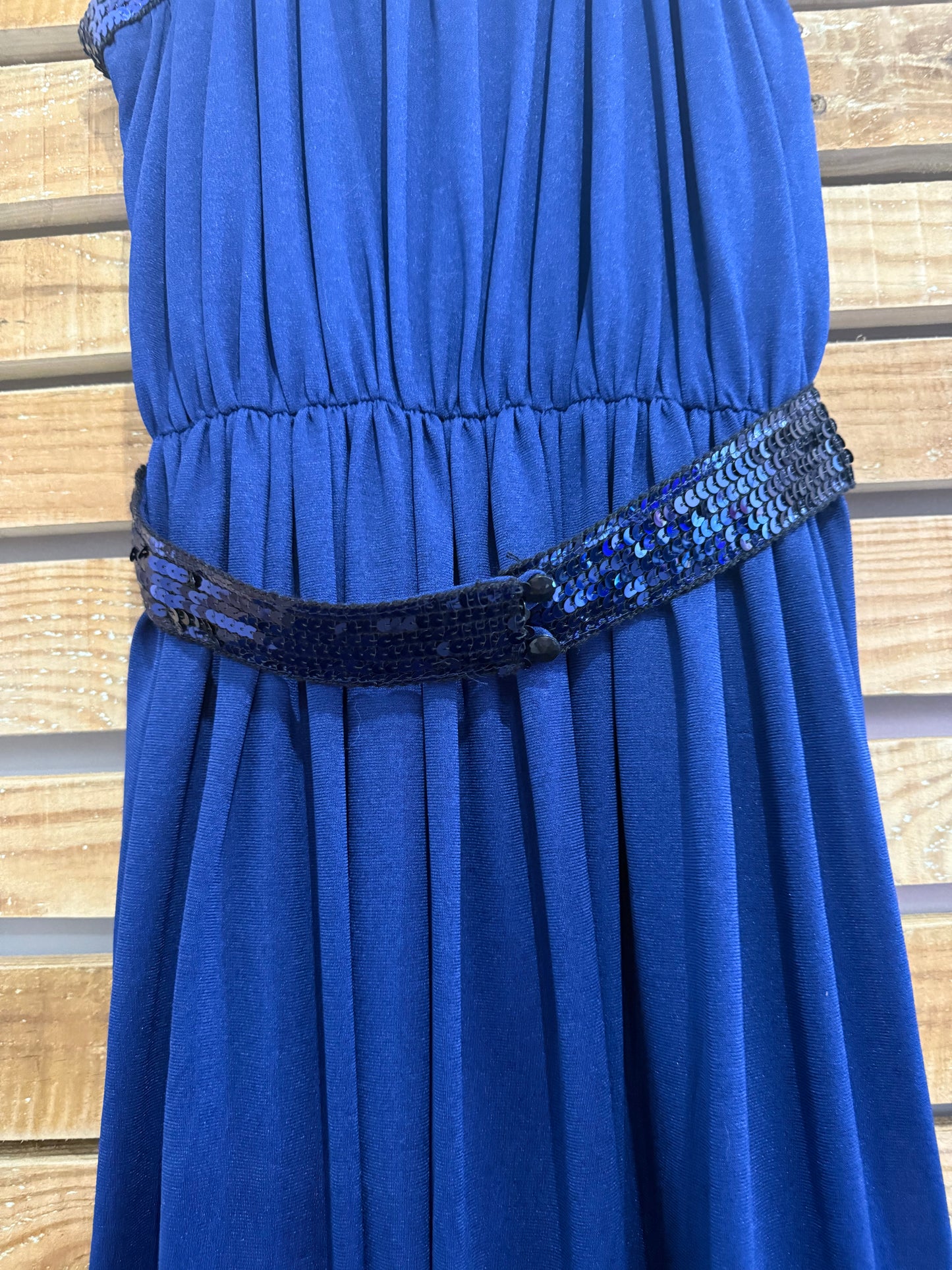 Vintage 80s does 50s Lucie Linden swing dress. Blue. Sequinned detail. Prom/ summer.