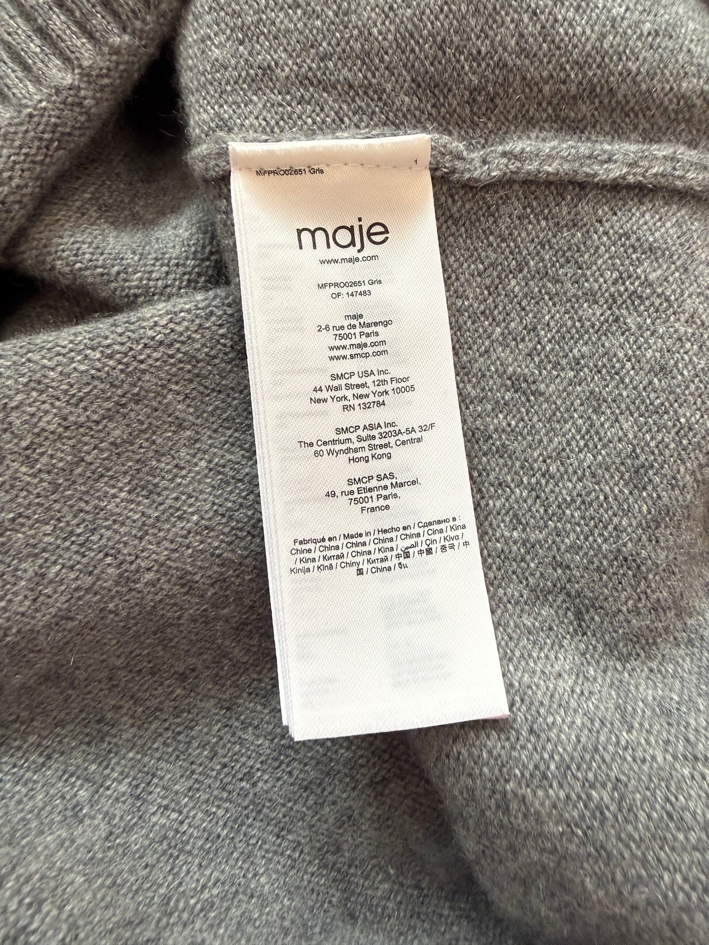 Maje Rachir Cashmere-Blend Turtleneck Midi Dress. Knitted jumper dress. Grey.