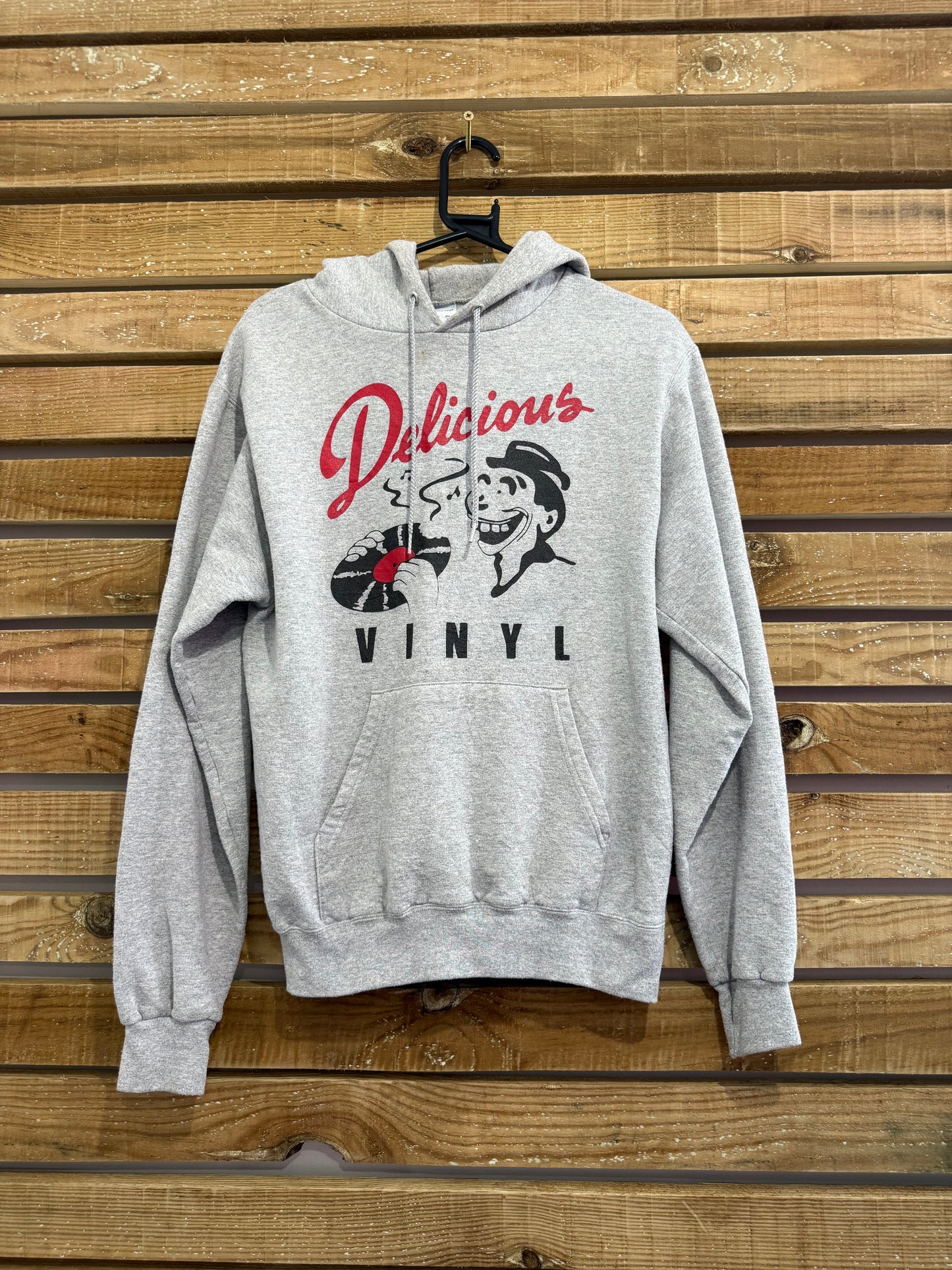 Vintage Y2K Champion Delicious Vinyl hoodie/ hooded sweater. Grey. Size Small.