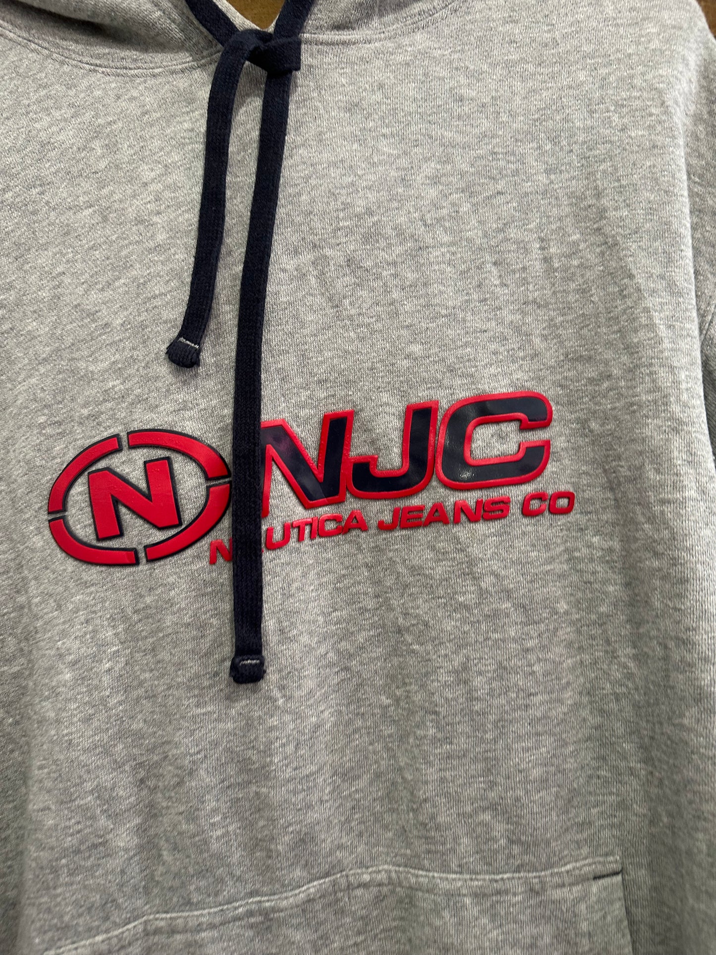 Vintage 90s Nautica Spell-out hoodie. Hooded sweater. Grey. Size Large