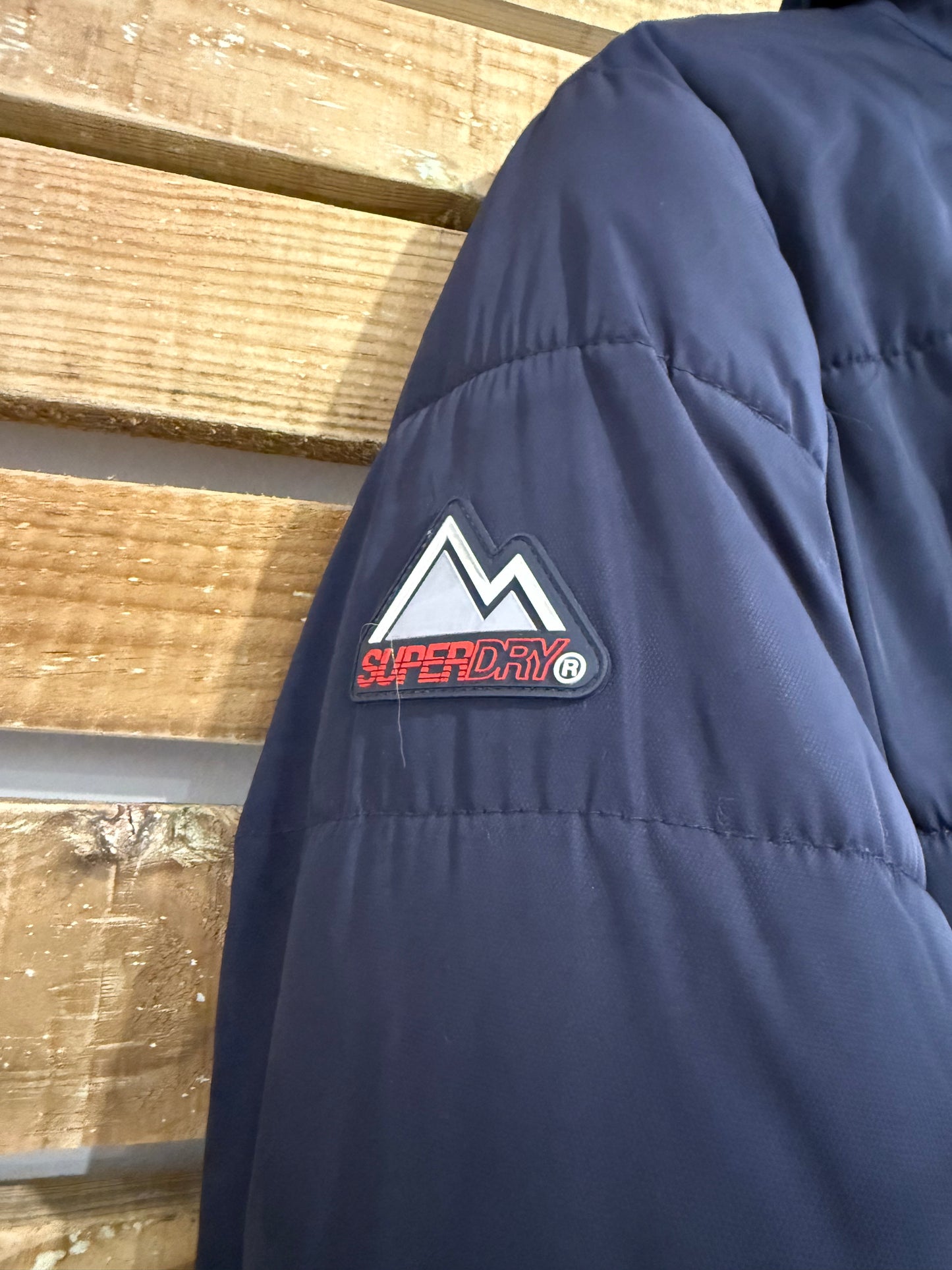 Superdry puffer hooded jacket/ coat. Blue Size XS.