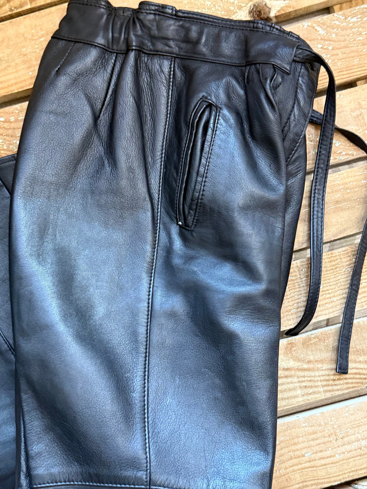 Vintage 90s leather pants/ trousers. 23-25” waist. Size UK4 to UK6