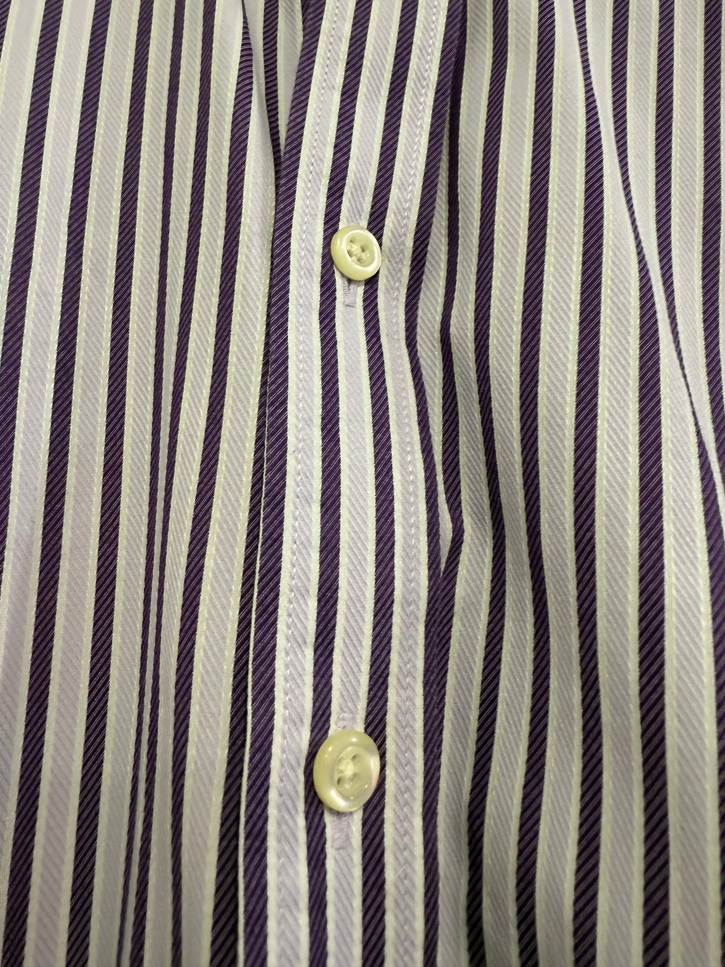 Racing Green striped shirt. Purple. 16” collar. Size Large.