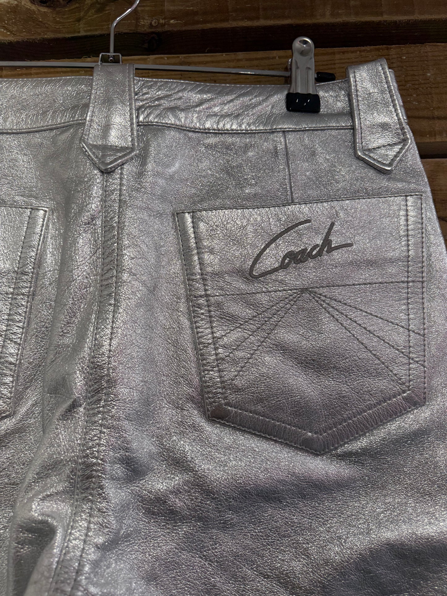 Coach silver metallic leather lambskin pants/ trousers. 32” waist. UK12