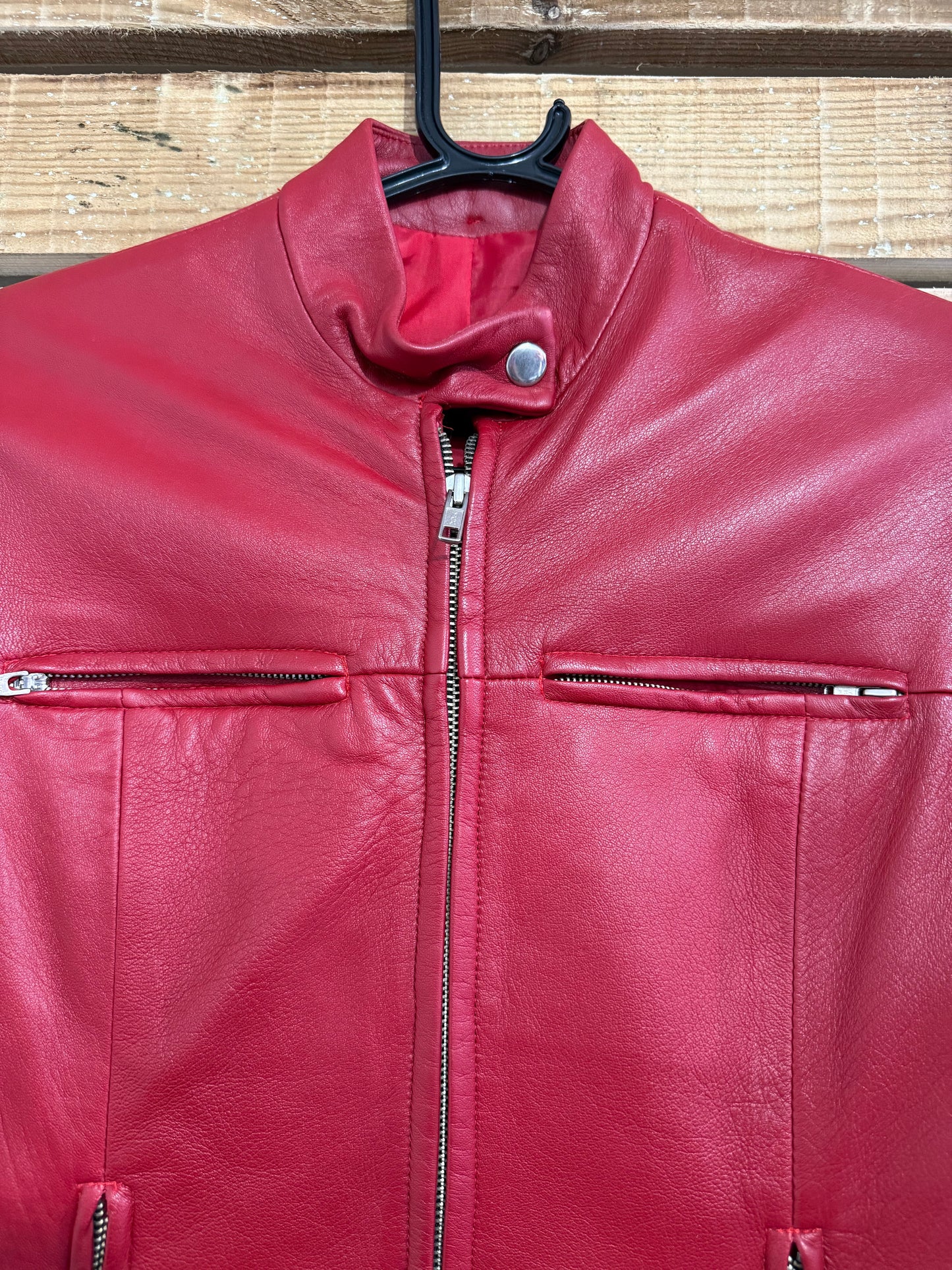 Vintage Y2K red leather bomber jacket. Size 12.