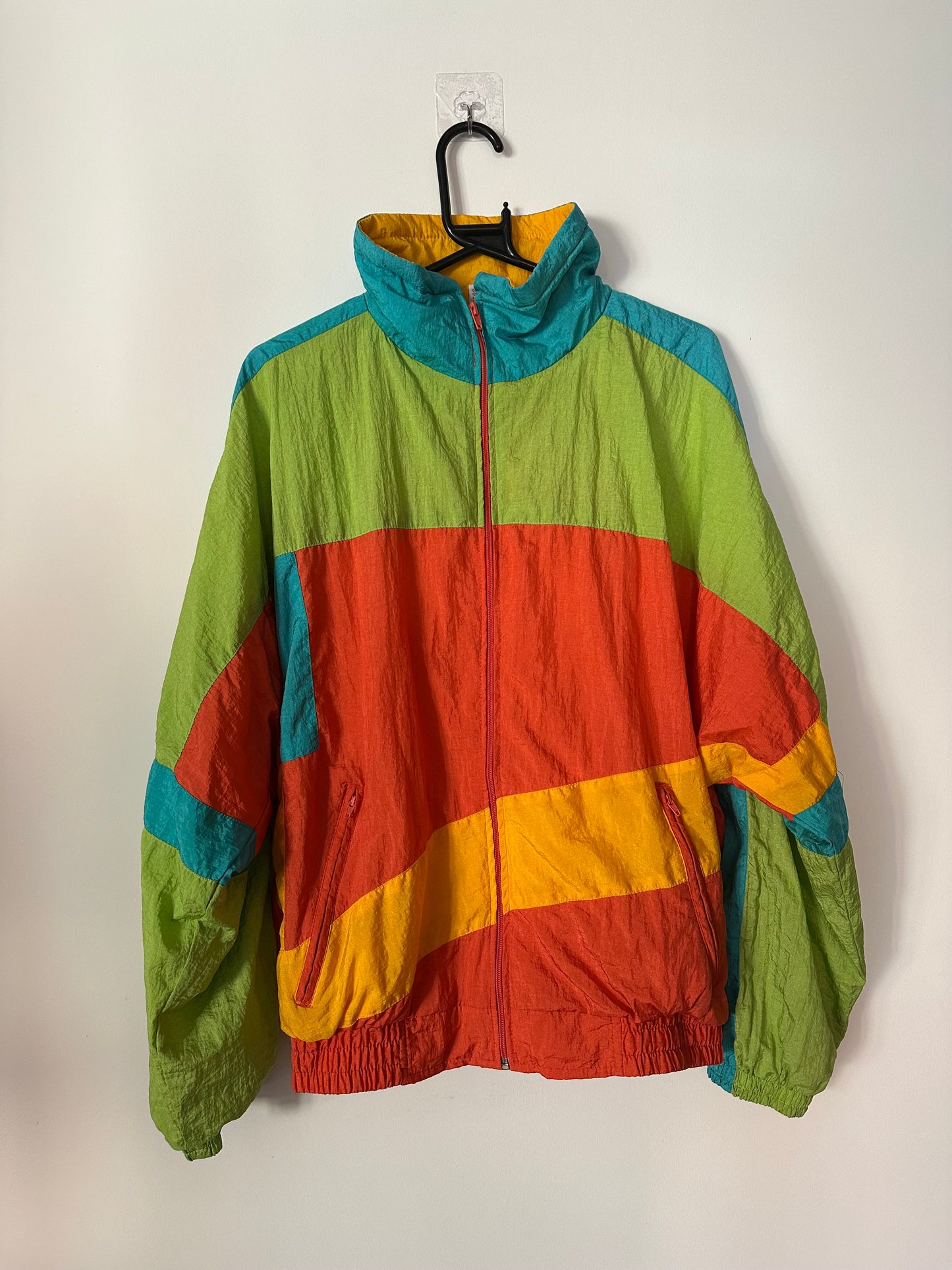 Vintage 90s zip up windbreaker/ shell jacket. Size Large. Festival.