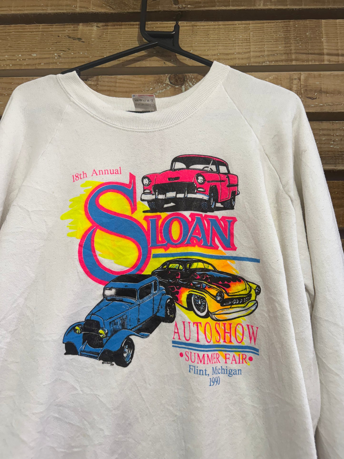 Vintage 90s 18th Annual car show Sloan Autoshow. American spell-out sweater/ sweatshirt. USA. Size XL.