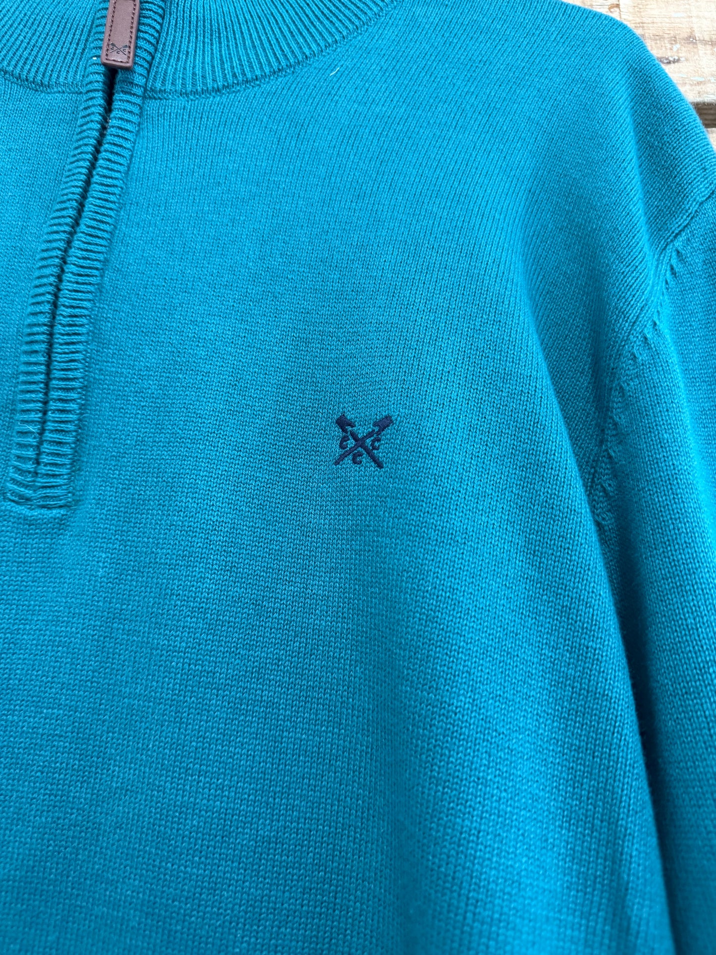 Vintage Y2K Crew Clothing Company 1/4 zip jumper/ sweater. Teal. Size XL