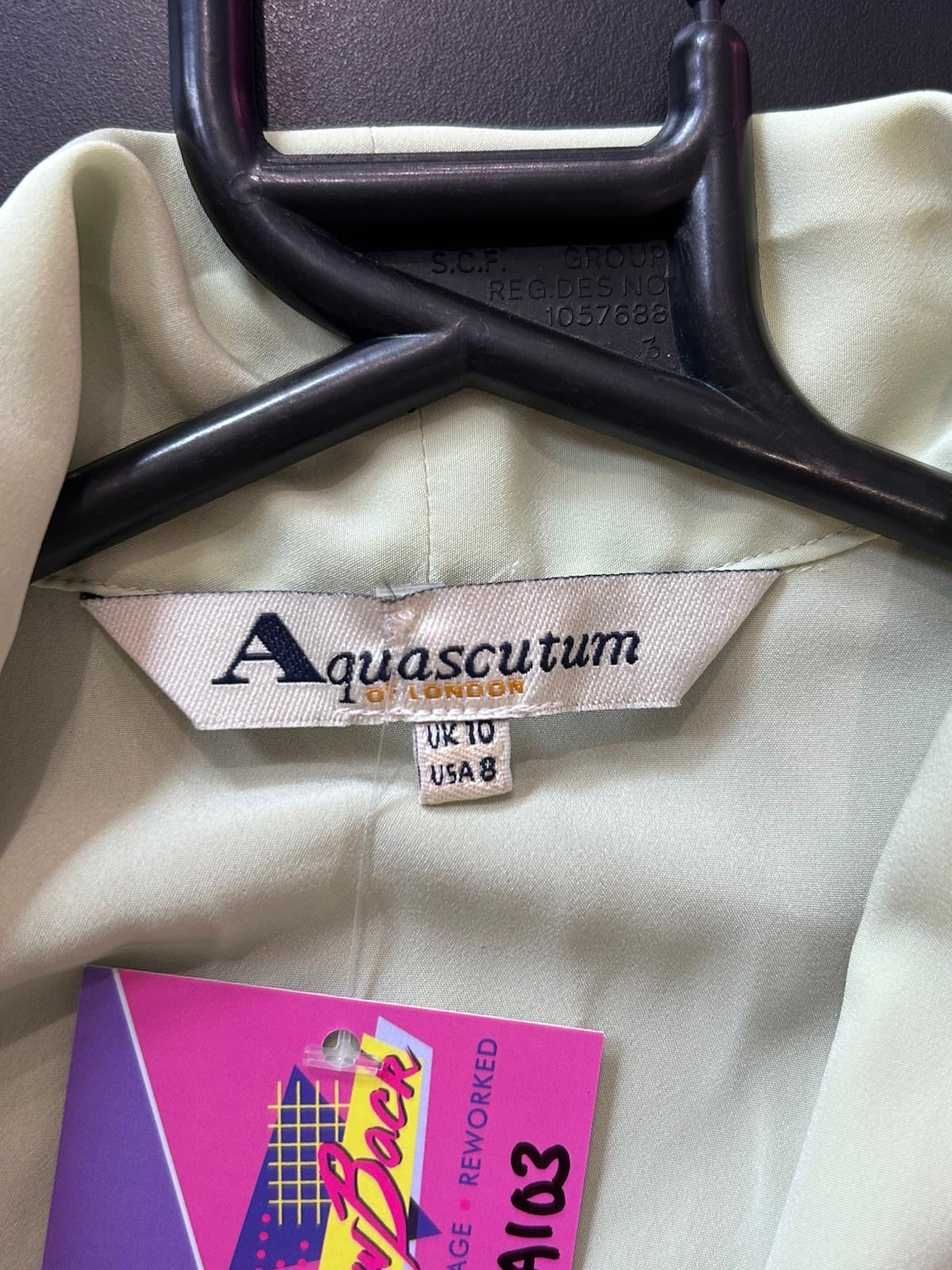 Vintage 80s Aquascutum pussy bow pale green blouse. Size UK10.