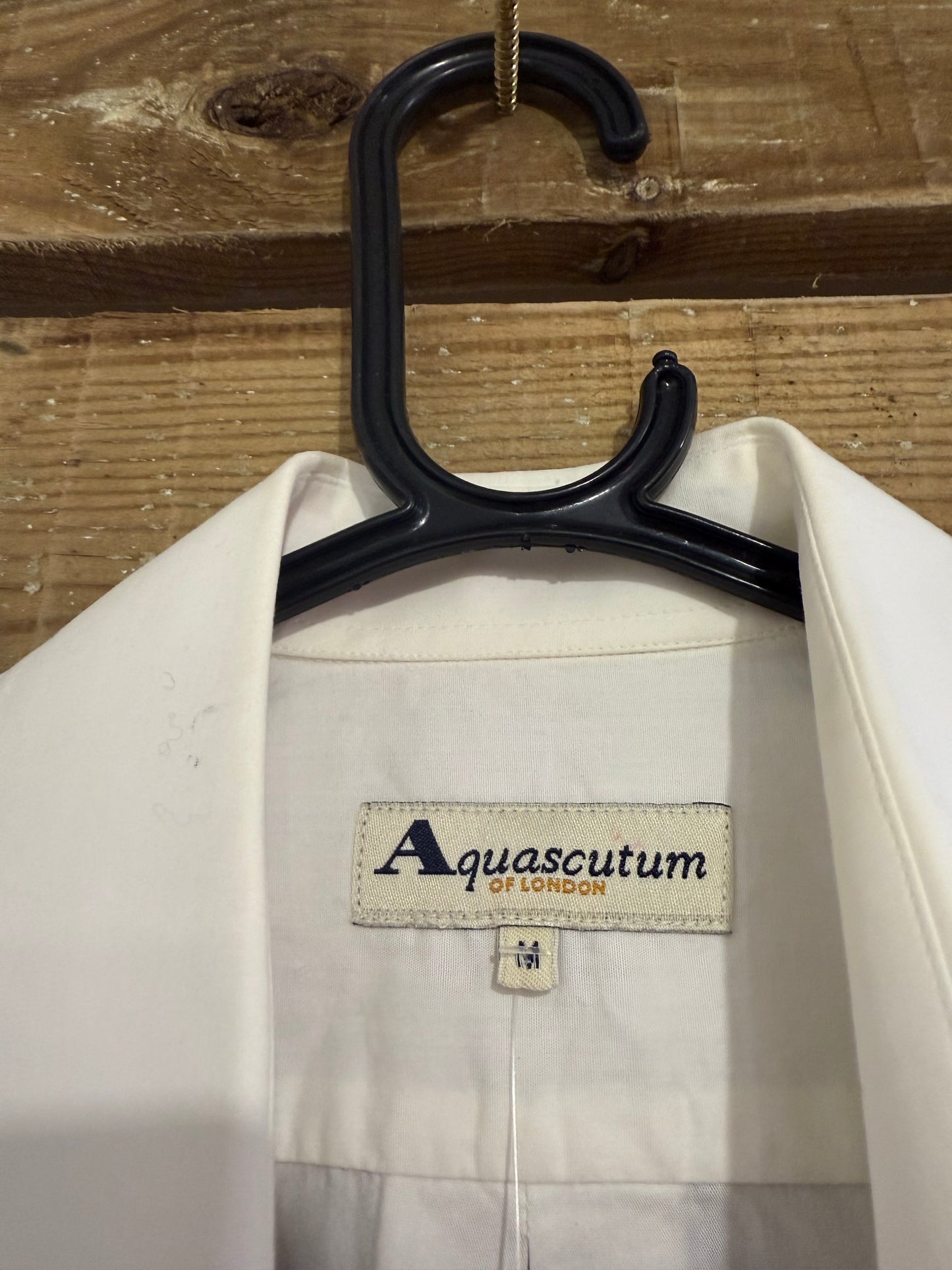 Vintage 80s Aquascutum white with nova check pattern button up shirt. Size Medium.