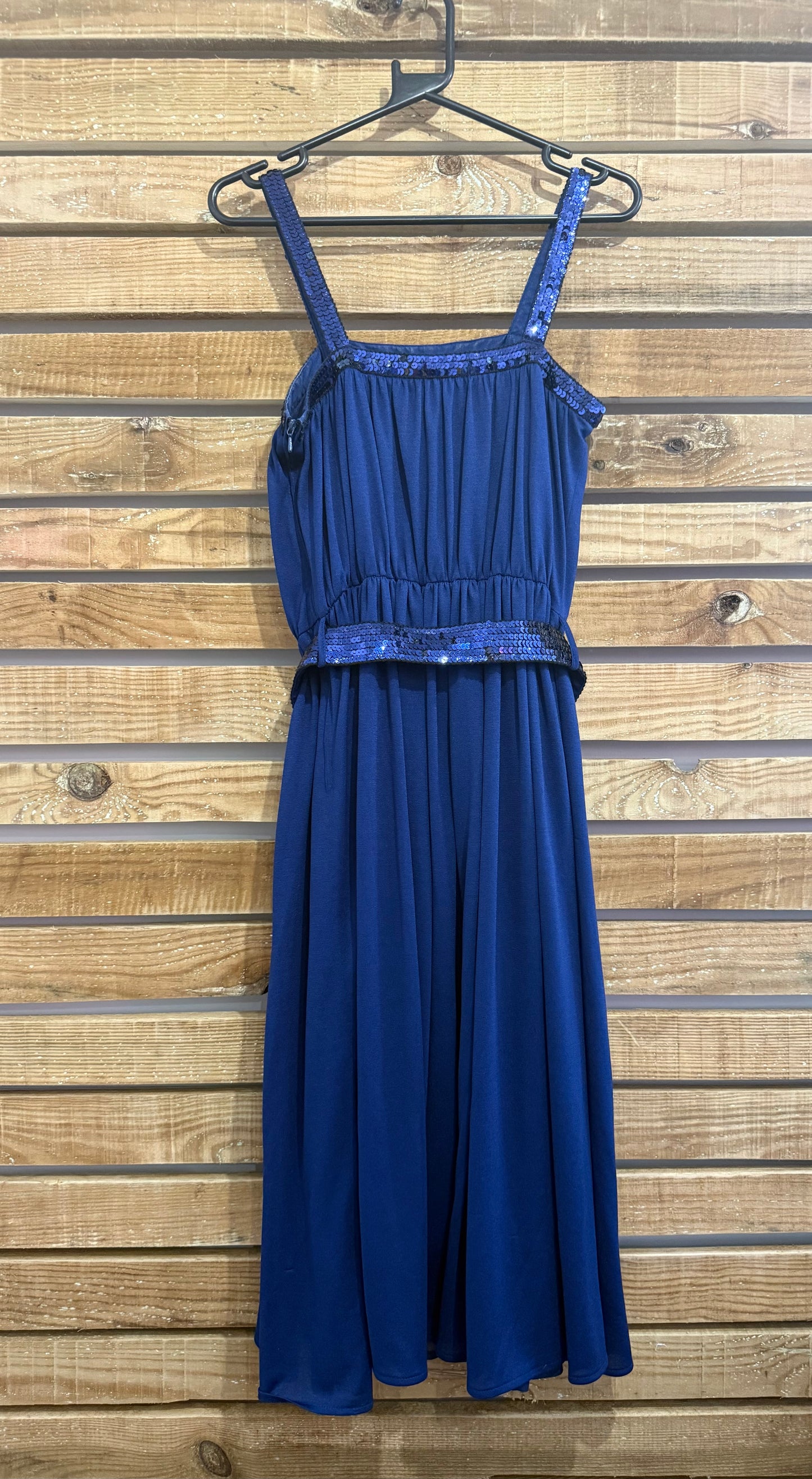 Vintage 80s does 50s Lucie Linden swing dress. Blue. Sequinned detail. Prom/ summer.