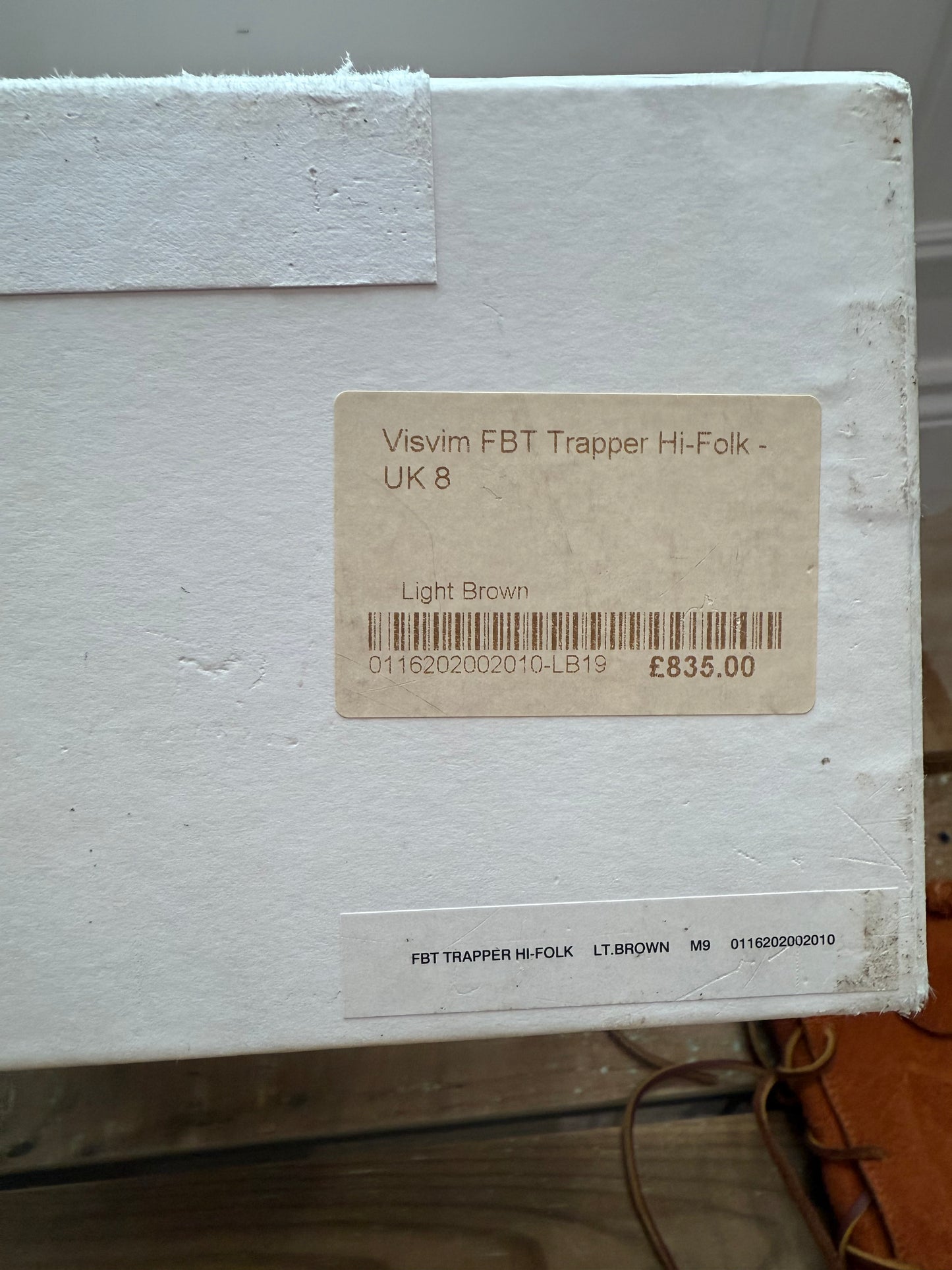 Visvim FBT Trapper Hi-Folk boots in light brown suede. Boxed. UK 8.