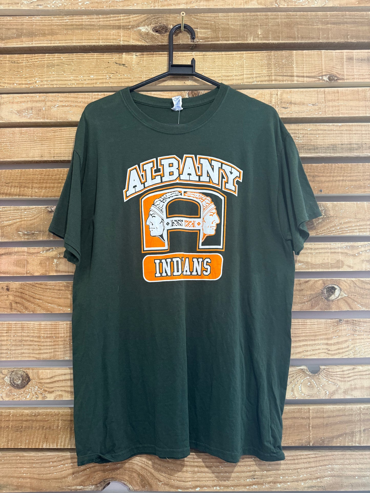 Vintage 90s Albany Indians USA American spell-out t-shirt. Size Large