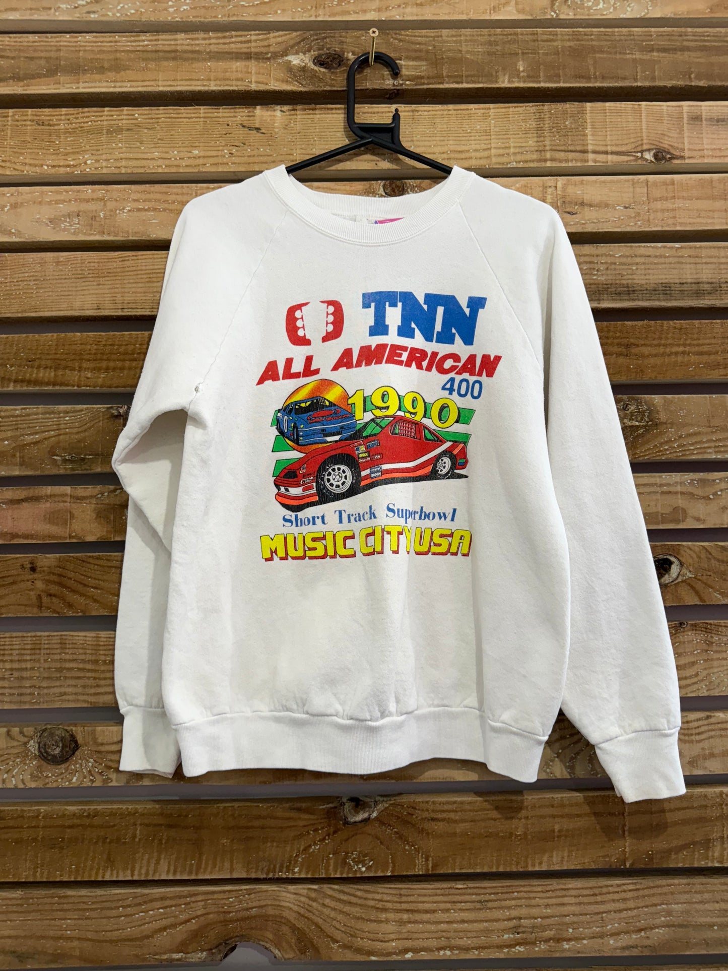 Vintage 90s TNN All American short track Super Bowl sweater/ sweatshirt. USA. Size Small.