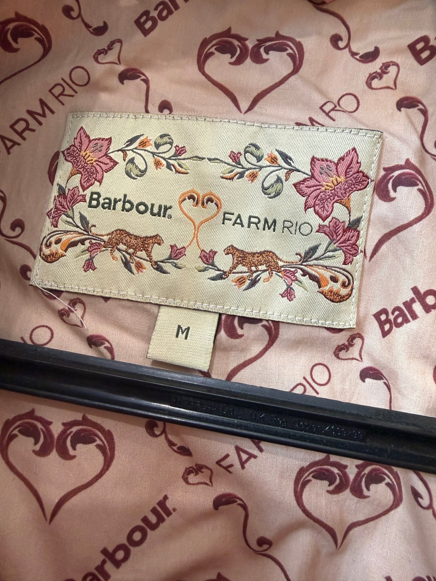 BNWT Barbour x Farm Rio Ana-Clara Quilted Jacket. Pink patchwork. Size Medium