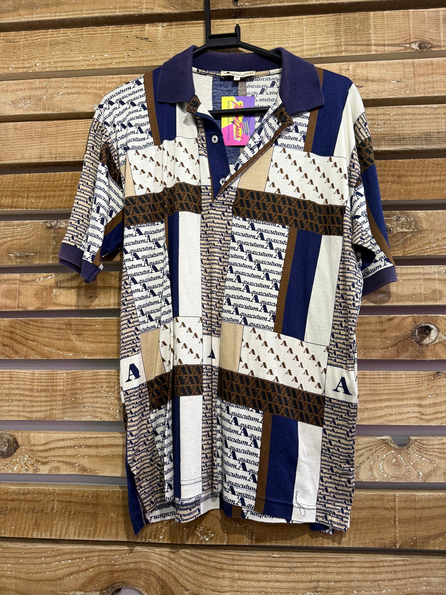 Vintage 80s Aquascutum monogram polo shirt. Size Medium.