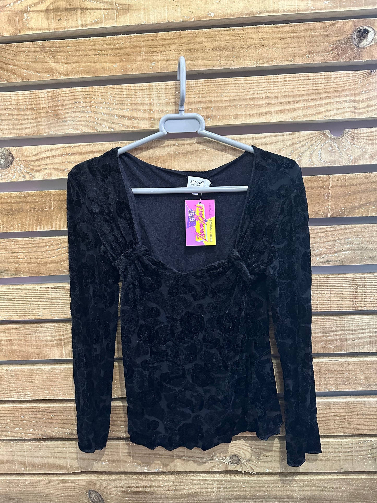 Vintage Y2K Armani black velvet evening top. Size 42