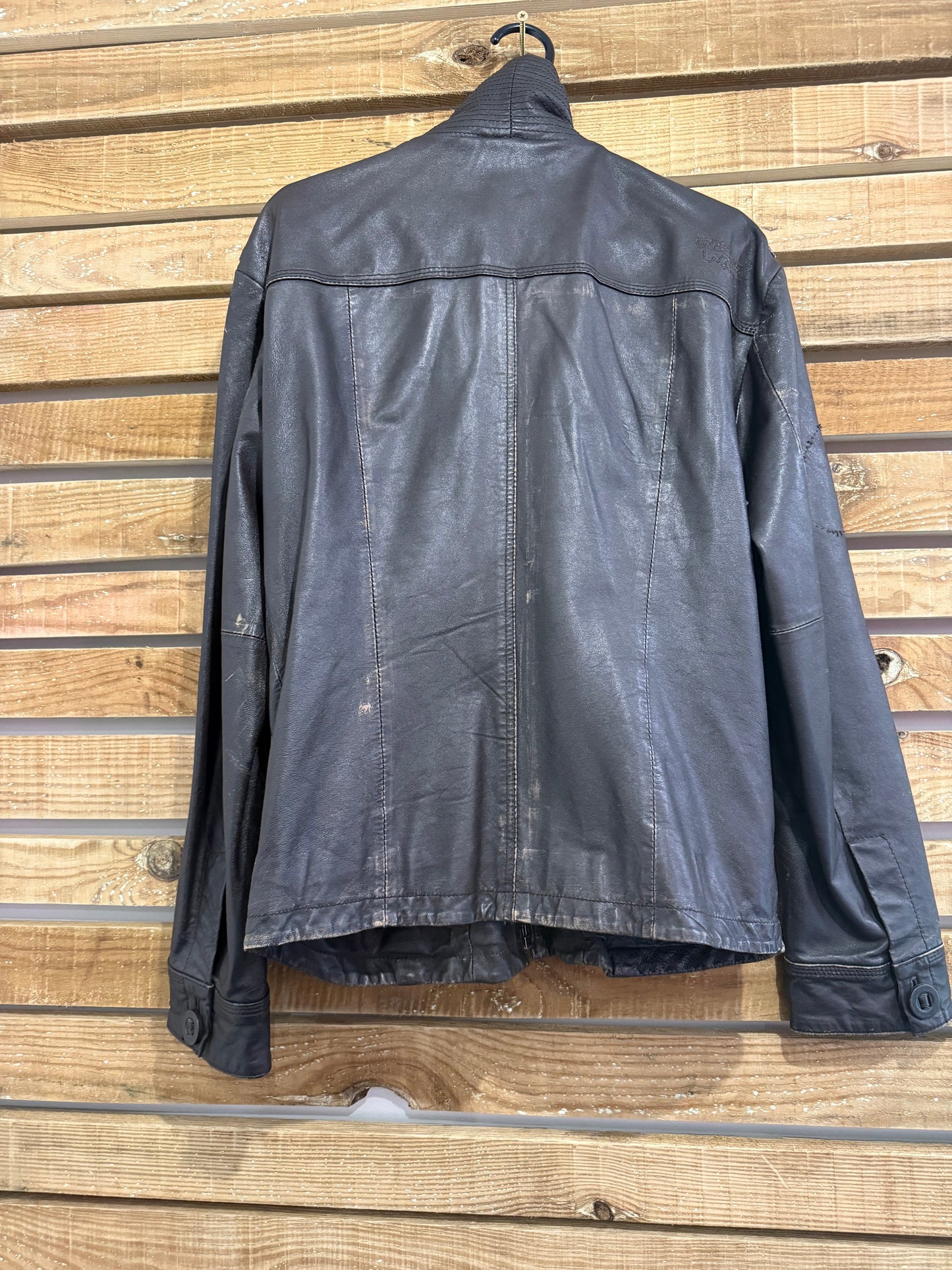 Superdry Brad leather jacket. Brown. Size Large
