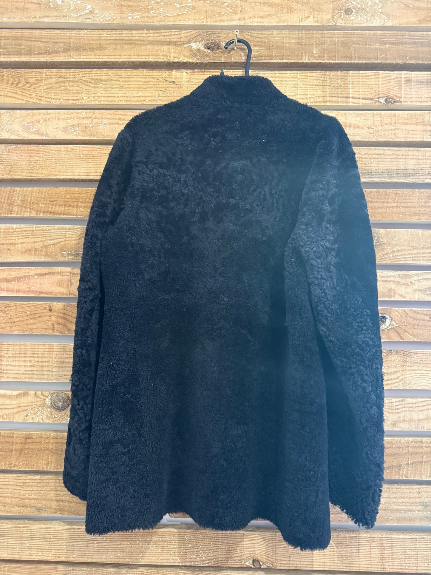 Vintage 80s Versace Lambskin Fur Coat Black. Free sizing. Teddy Bear