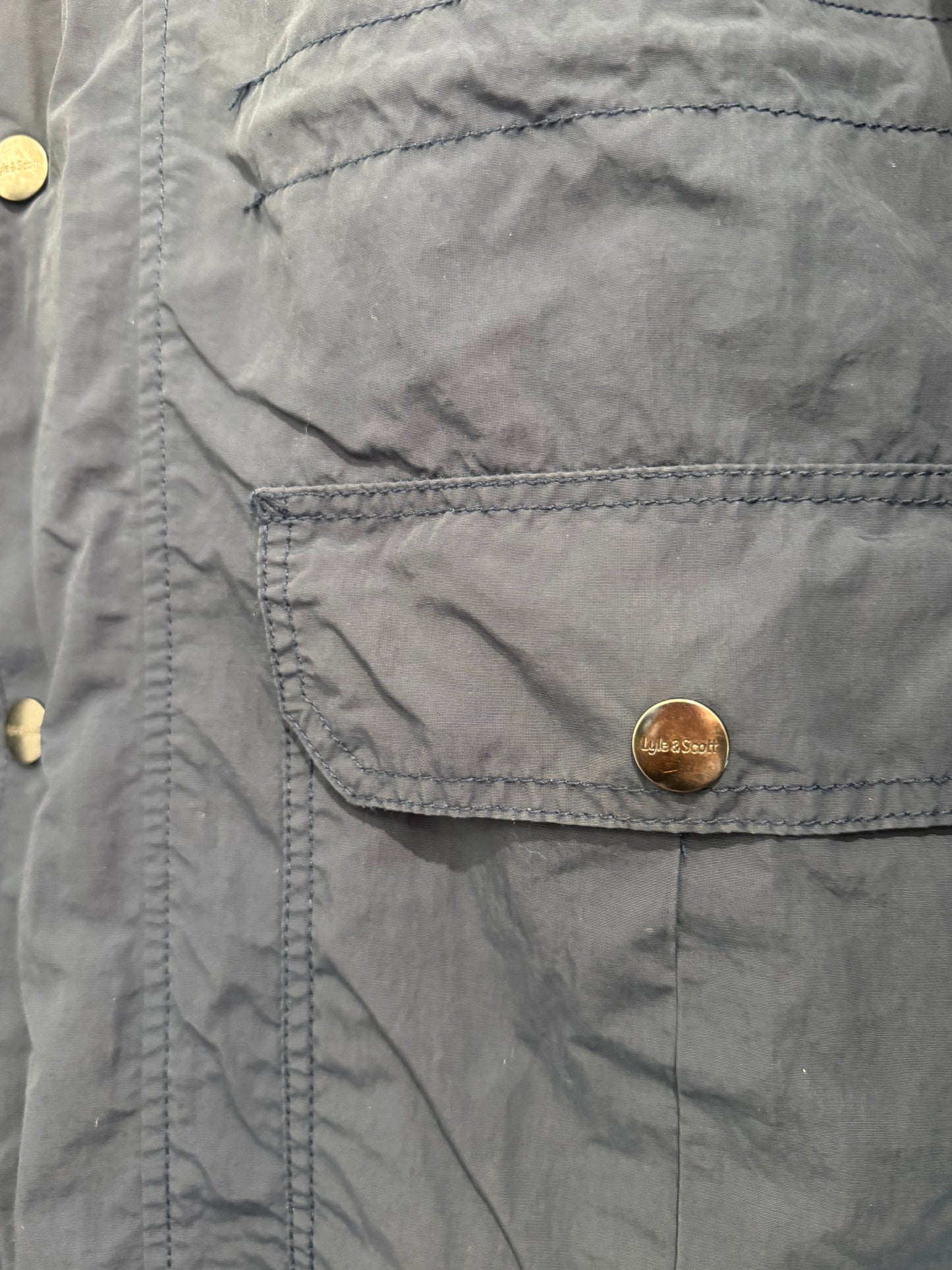 Vintage Y2K Lyle & Scott hooded parka jacket. Navy blue. Size large.