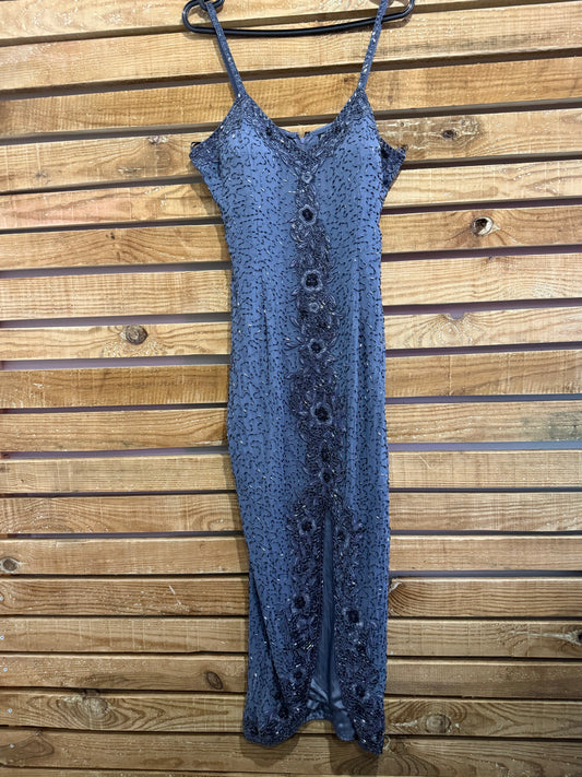Vintage 80s sequin long maxi dress with front split. Party/ Christmas/ New Year/ Festival. Size 14