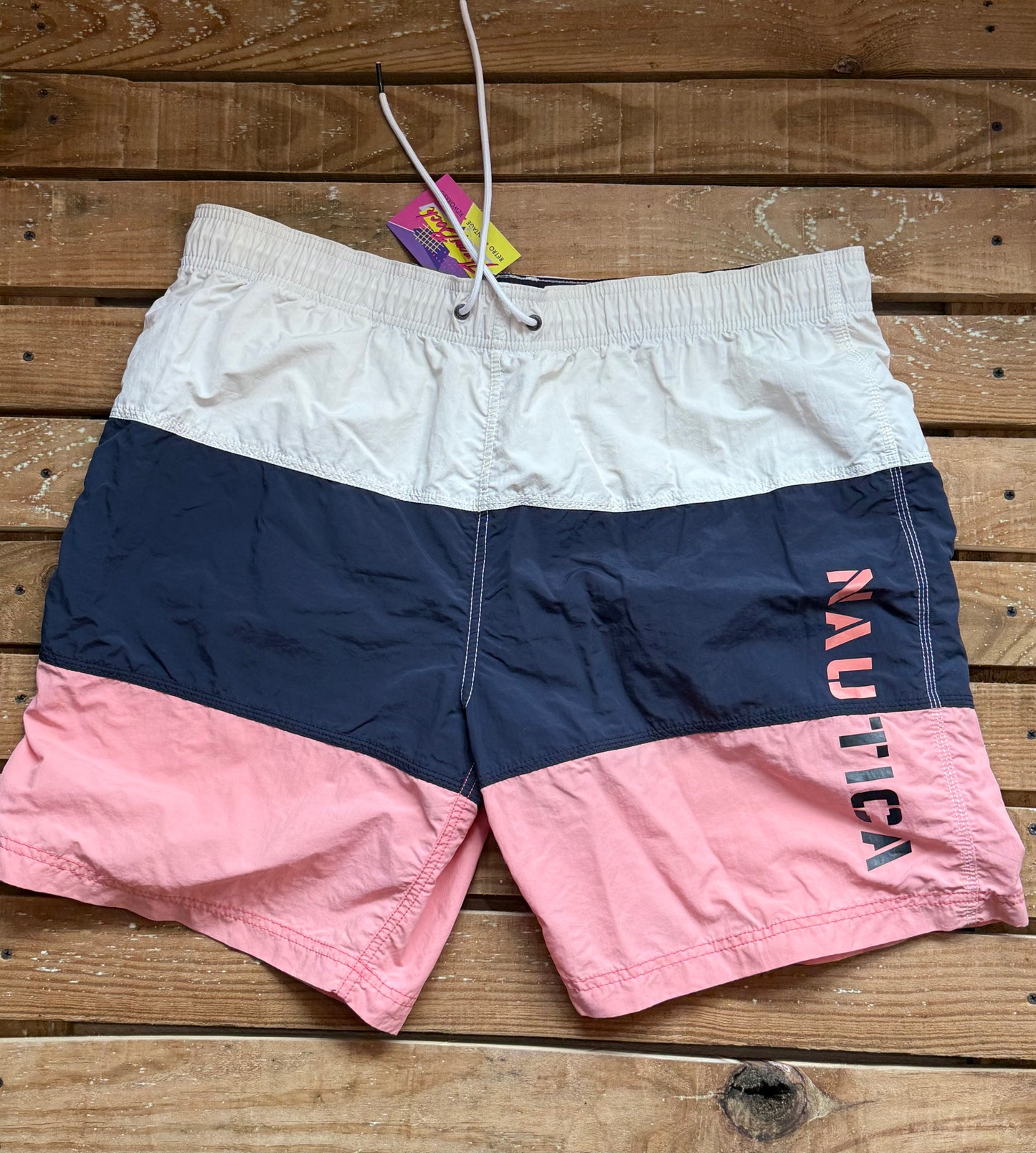 Vintage Y2K Nautica spell-out sports/swim shorts. 38”-42” waist. Size Large.