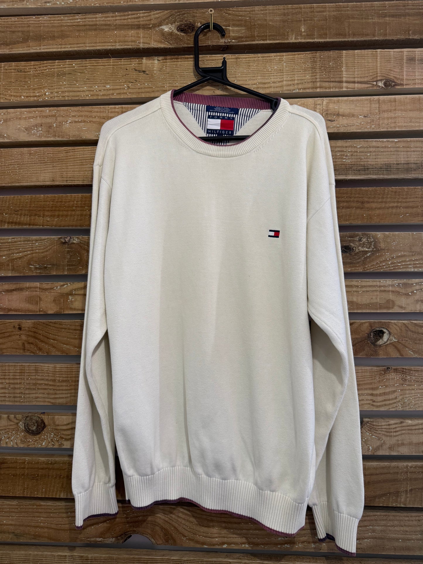 Vintage 90s Tommy Hilfiger cotton jumper/ sweater. Cream. Size Large.