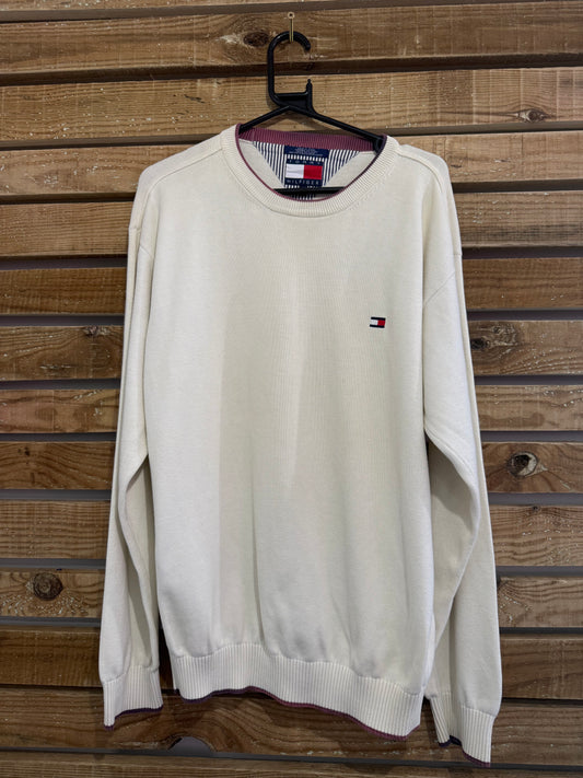 Vintage 90s Tommy Hilfiger cotton jumper/ sweater. Cream. Size Large.