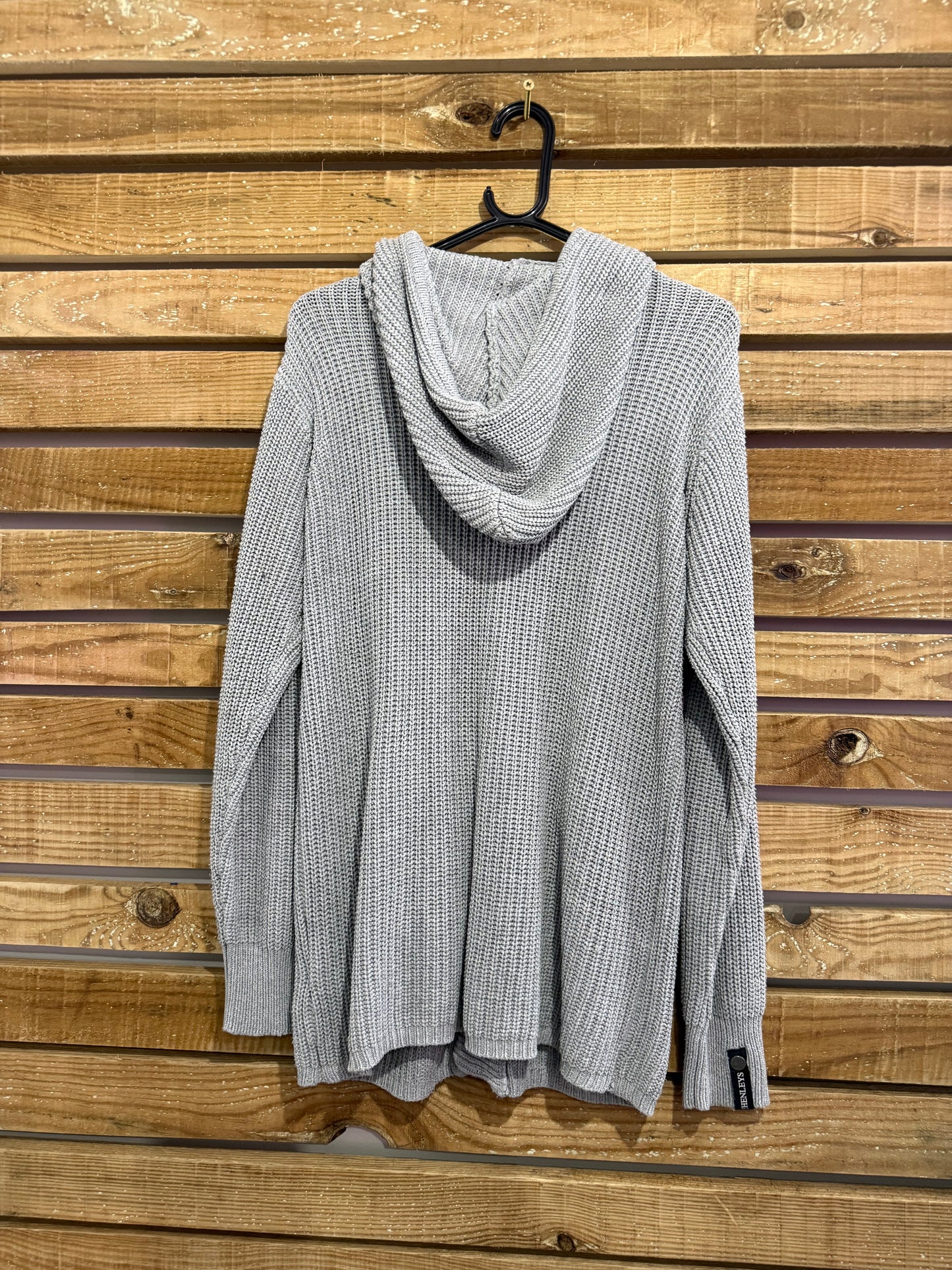 Vintage Y2K Henleys Premium button up knit Hoodie cardigan/ jumper. Grey. Size Small.