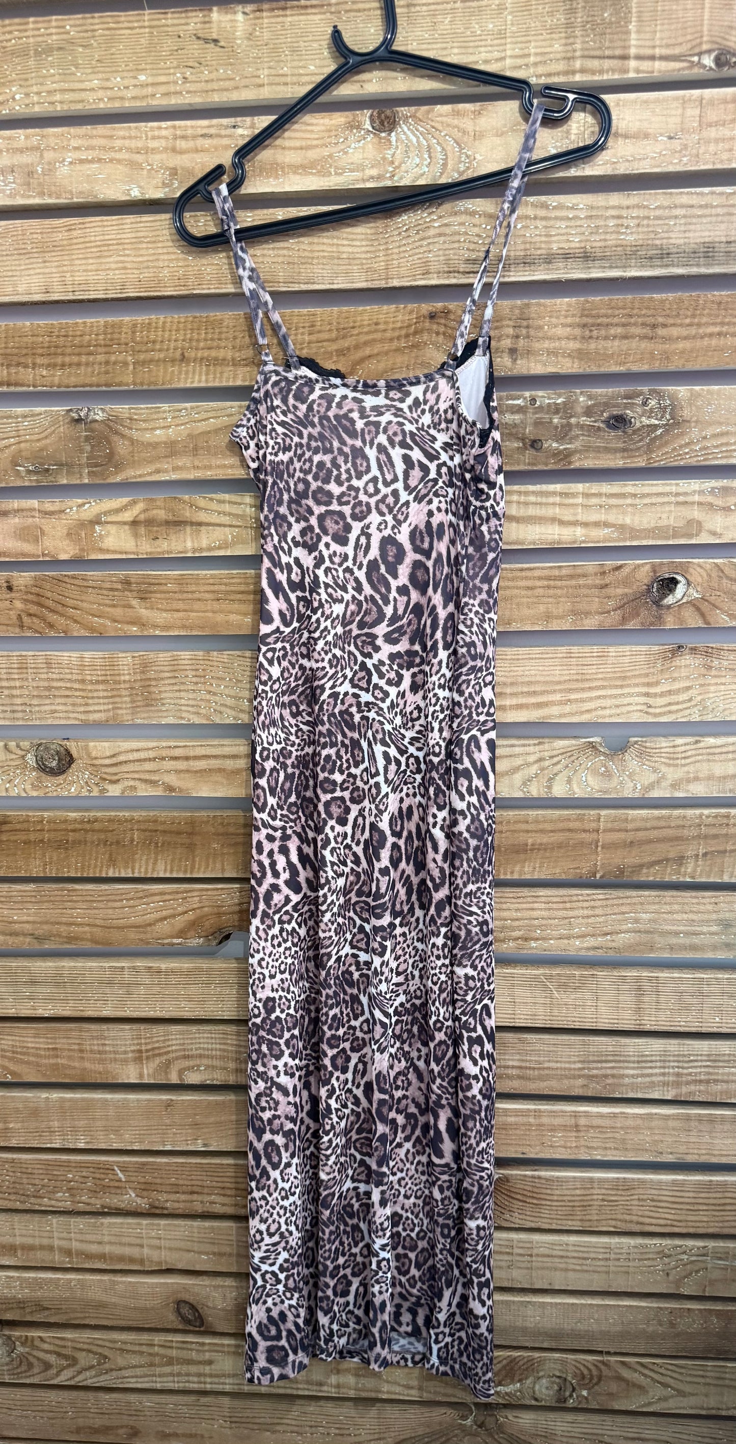 Vintage Y2K Miss Selfridge leopard print lace trim  maxi dress. Summer. Size UK10.