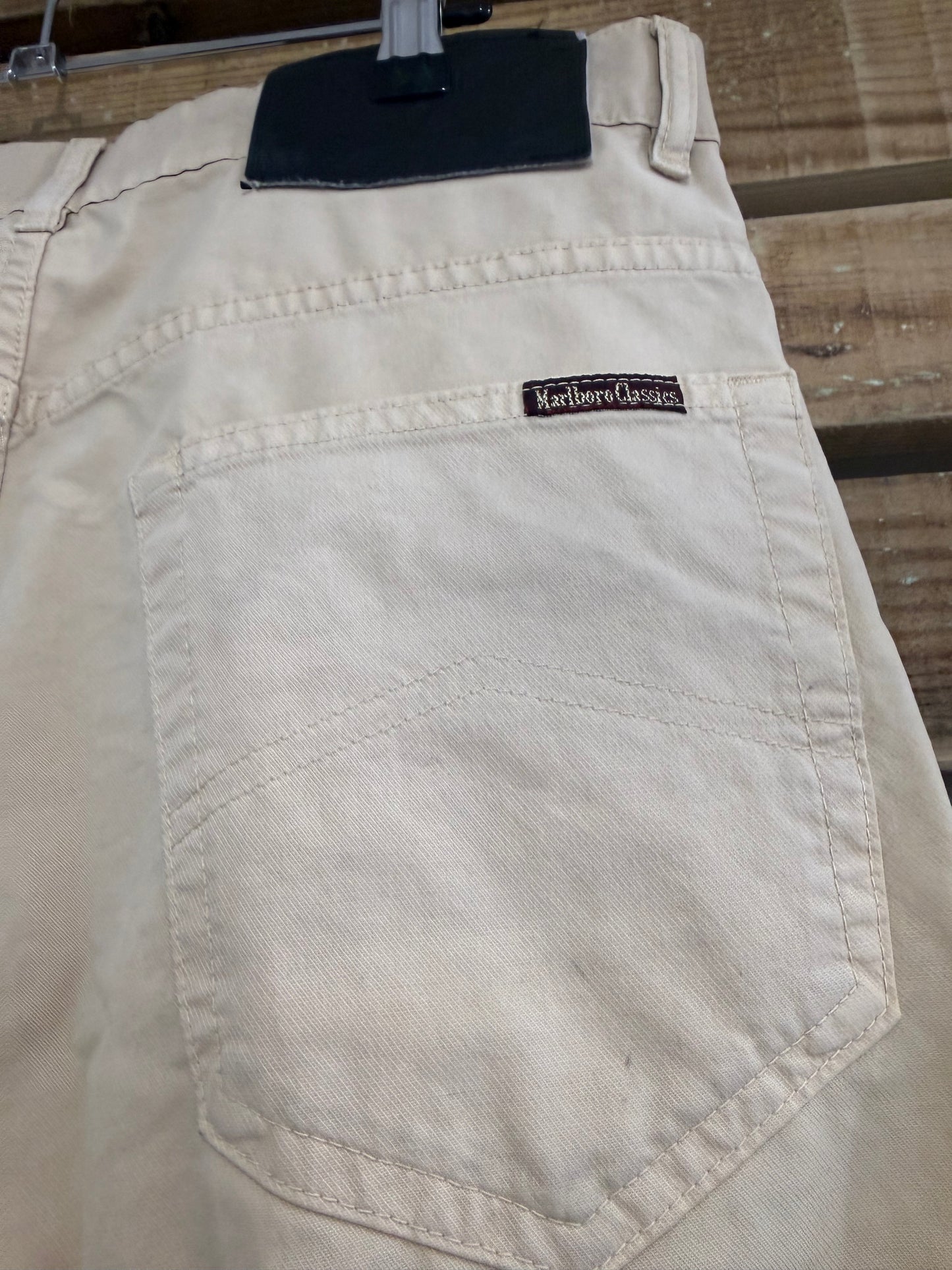 Vintage 90s Marlboro jeans pants/ trousers. Beige. 31” waist, 30” leg.