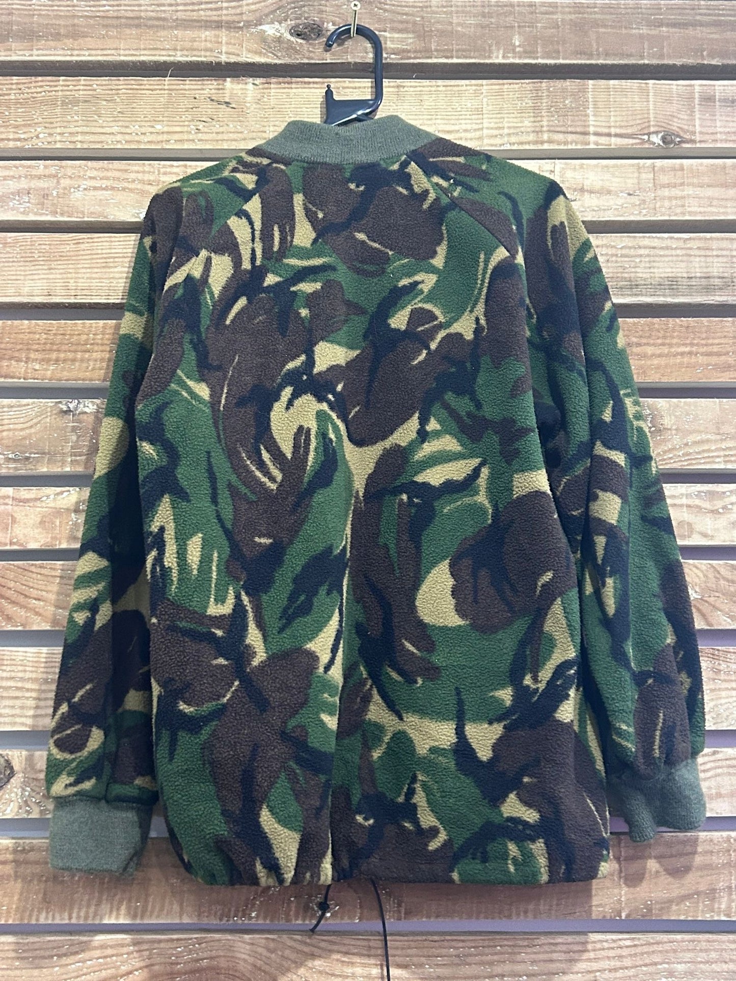 Vintage 90s DCTA camo print fleece zip up bomber jacket. Size Small.