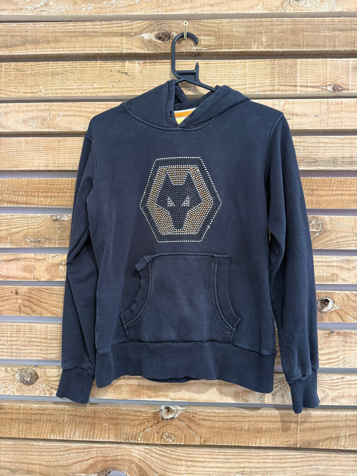 Vintage Y2K Wolves football diamanté hoodie sweater/sweatshirt. Black. Size 10.