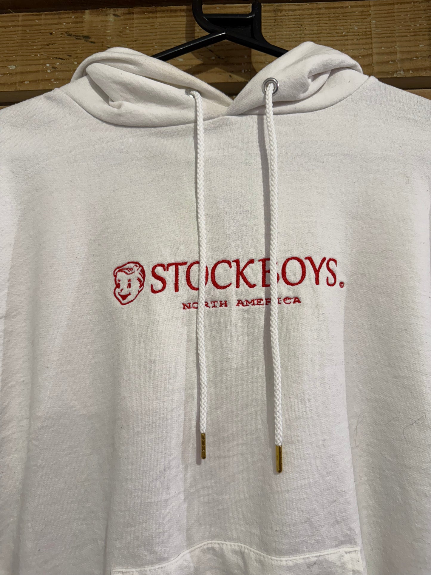 Vintage Y2K Champion Stockboys hoodie/ hooded sweater. White. Size Small.