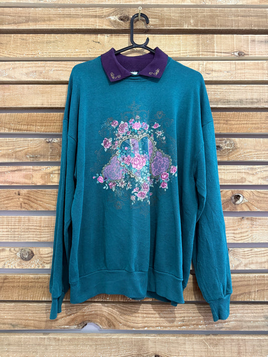 Vintage 90s American cottage core floral sweater/ sweatshirt. USA. Size XL.