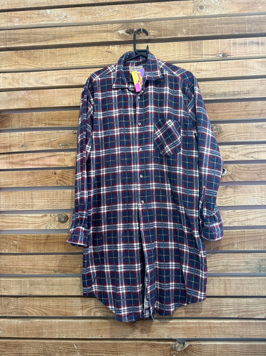 Vintage 90s checked flannel plaid button up top/ shirt dress. Size Large.