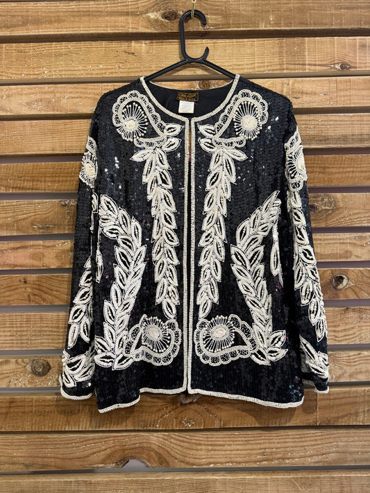 Vintage 80s Eves Allure sequinned silk jacket. Free sizing. Festival/disco/ Christmas.