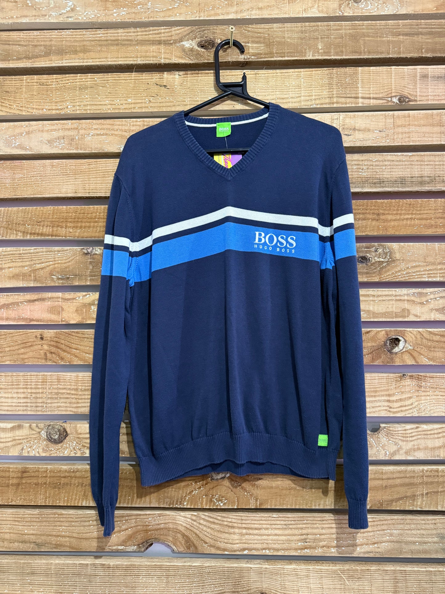 Vintage 90s Hugo Boss spell-out crewneck jumper/ sweater. Navy blue. Size Large.