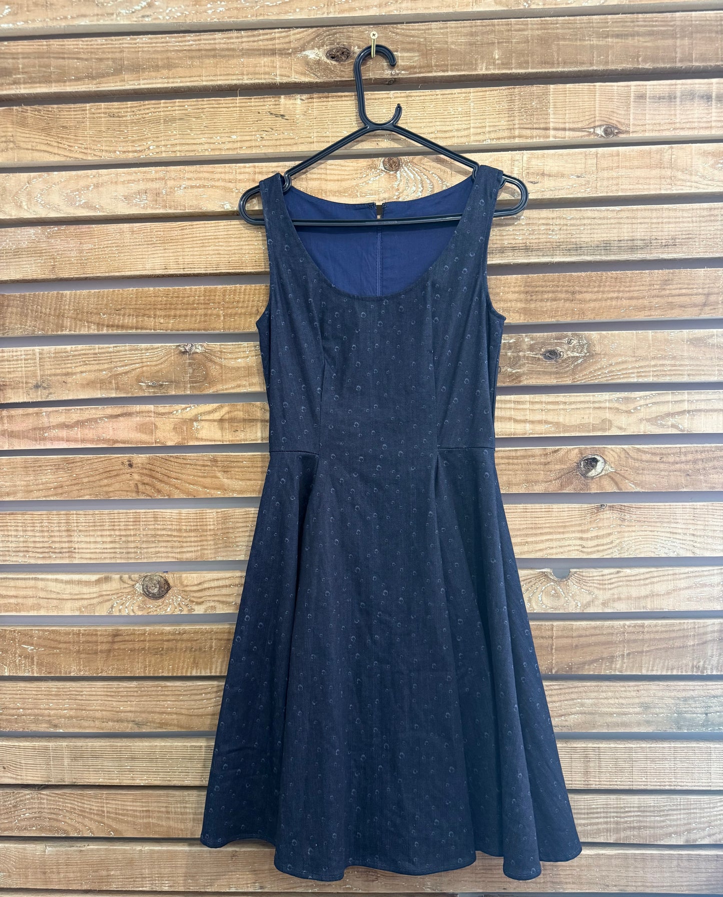 Vintage 50s style denim swing dress. Rockabilly. Size UK8.