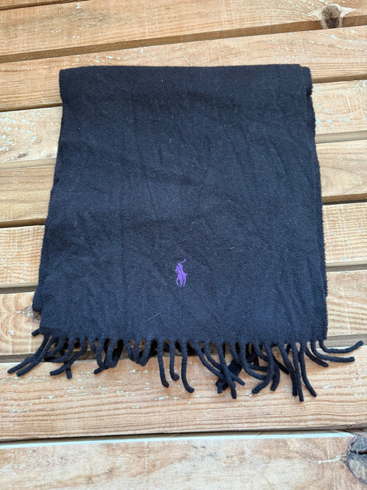 Vintage 90s Ralph Lauren pony logo lambswool Scarf. Black