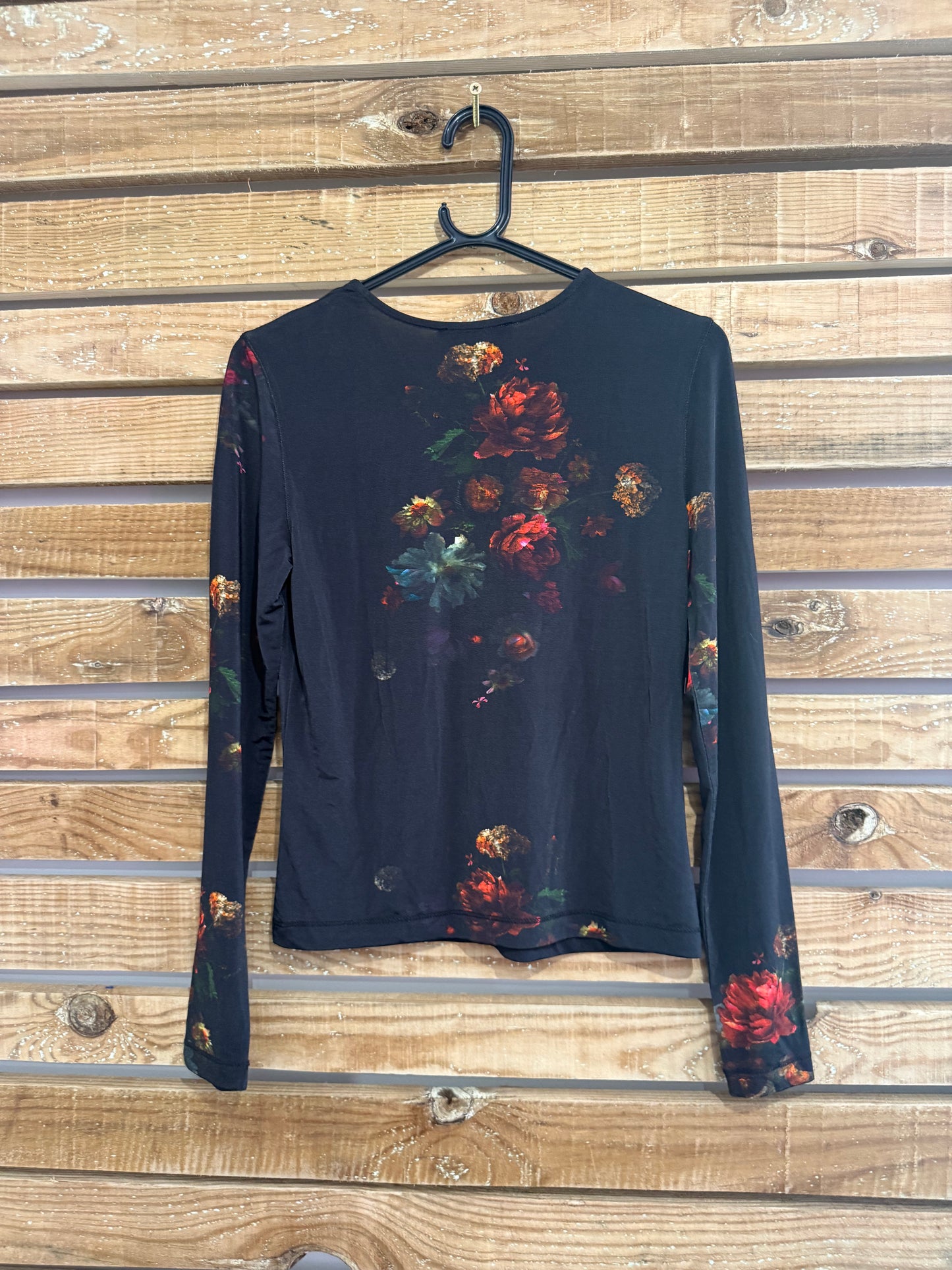 AllSaints Katlyn long sleeve floral mesh top. Black. Size UK10.