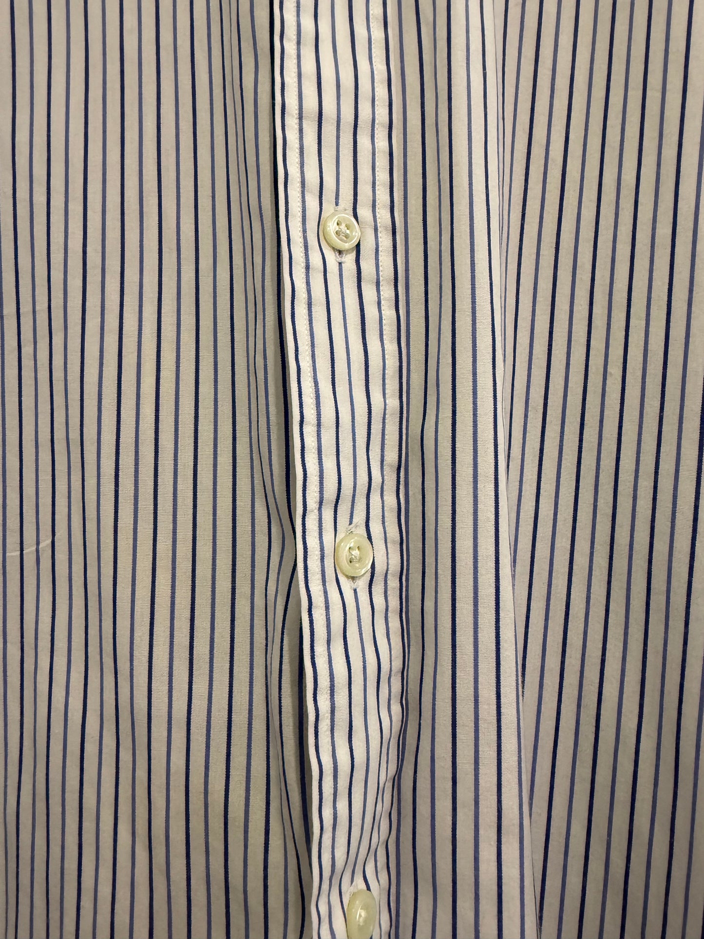 Vintage 90s Ralph Lauren Dress Shirt - French Cuffs, 16” Collar, 50” chest. Size XL. Blue stripe.