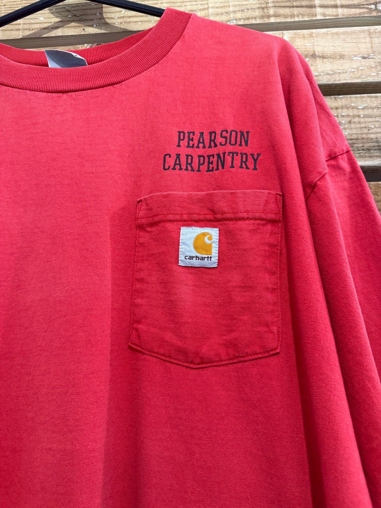 Vintage 90s Carhartt logo pocket t-shirt. Red. Workwear/ cowboy/ USA. Size XL.