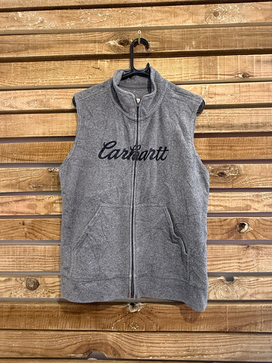 Vintage 90s Carhartt Spell-Out Fleece Gilet – Grey Workwear Vest, Size L