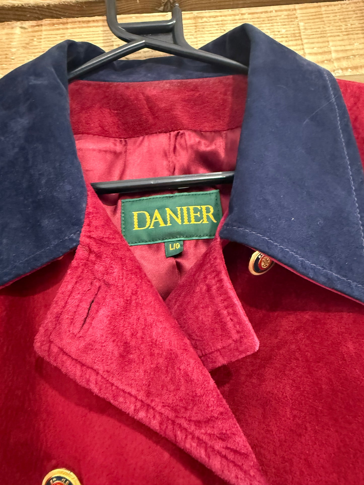 Vintage 80s suede leather Danier jacket. Gold buttons.Military/ Festival. Size Large.
